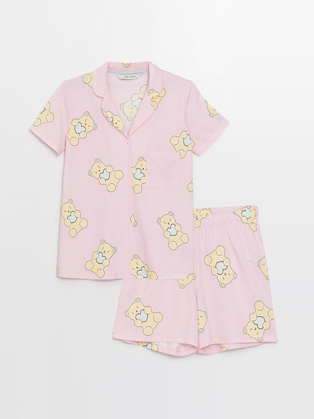 Shirt Collar Patterned Short Sleeve Women's Shorts Pajamas Set -S3FQ41Z8-LT4