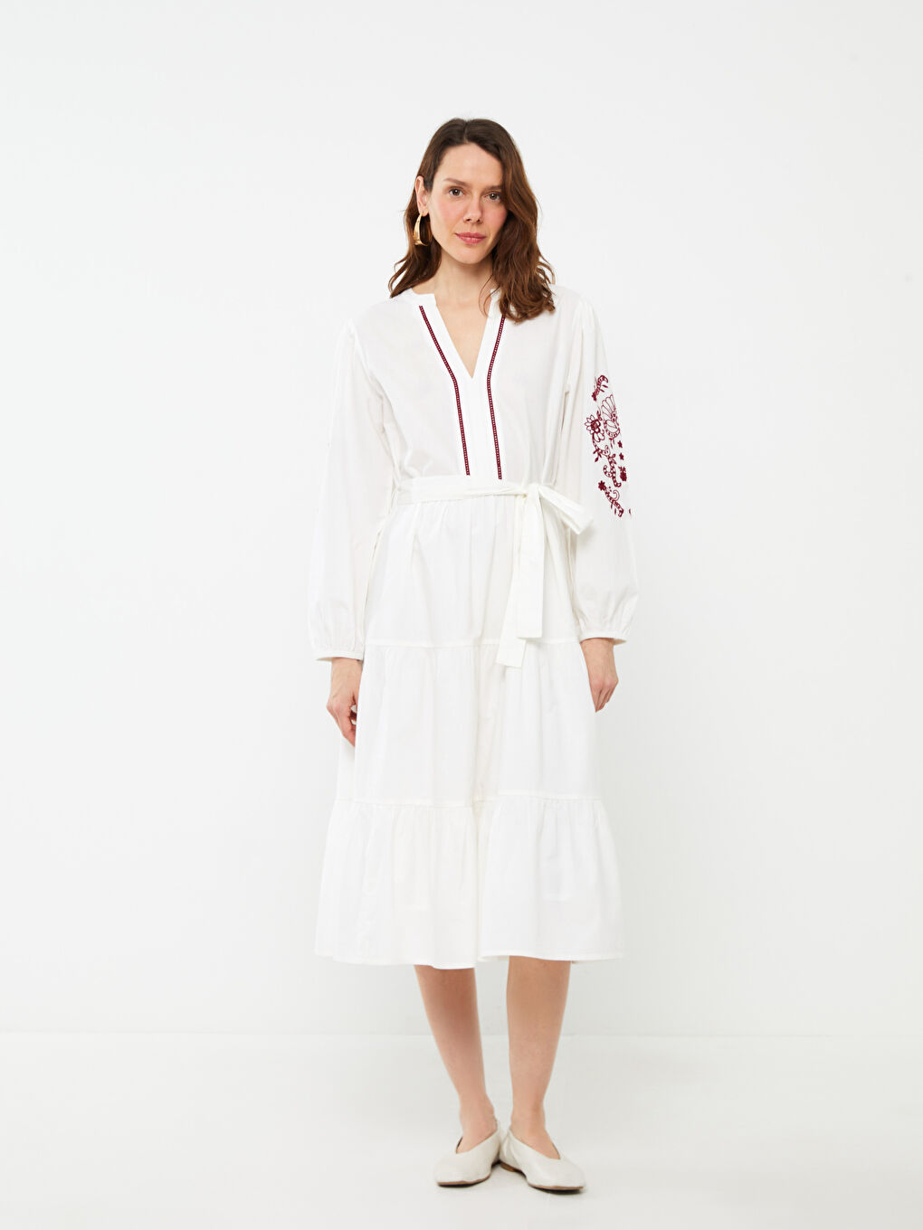 LCWAIKIKI Classic Embroidered Long Sleeve Poplin Women's Dress -S3FQ48Z8-KE8