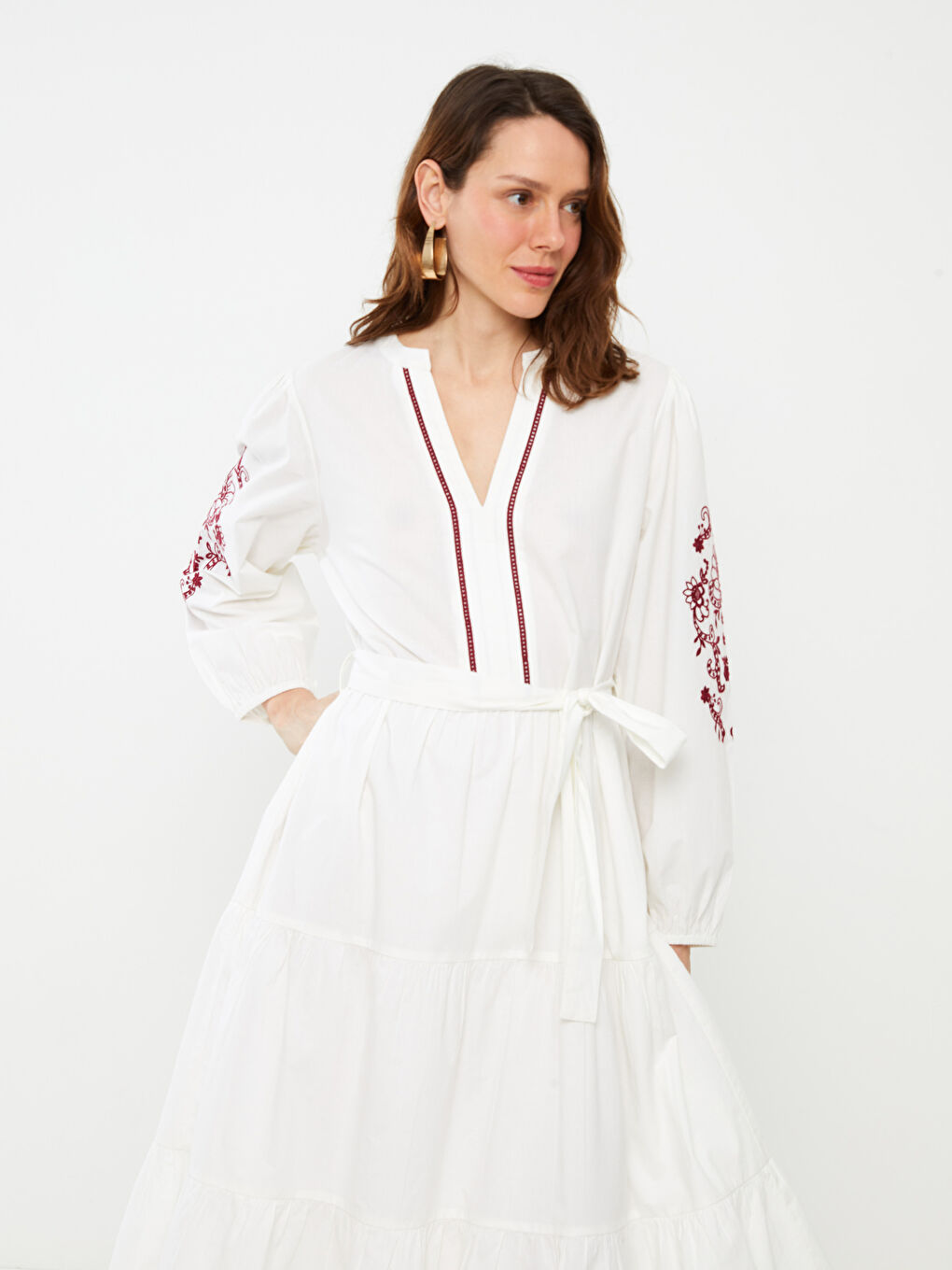 LCWAIKIKI Classic Embroidered Long Sleeve Poplin Women's Dress -S3FQ48Z8-KE8