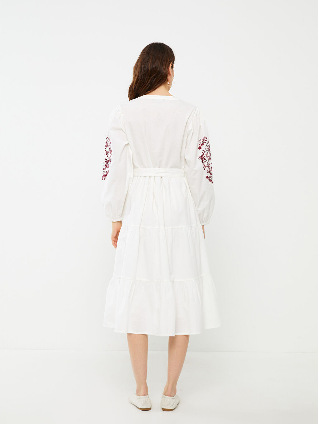 LCWAIKIKI Classic Embroidered Long Sleeve Poplin Women's Dress -S3FQ48Z8-KE8