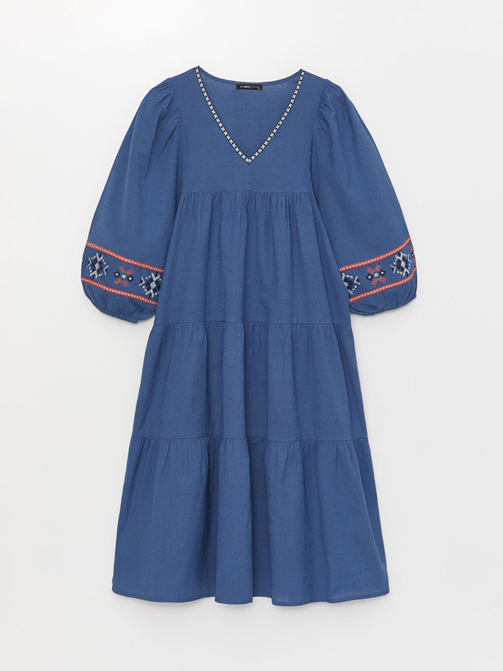 LCWAIKIKI Classic V-Neck Embroidered Balloon Sleeve Voile Women's Dress -S3FQ49Z8-V45