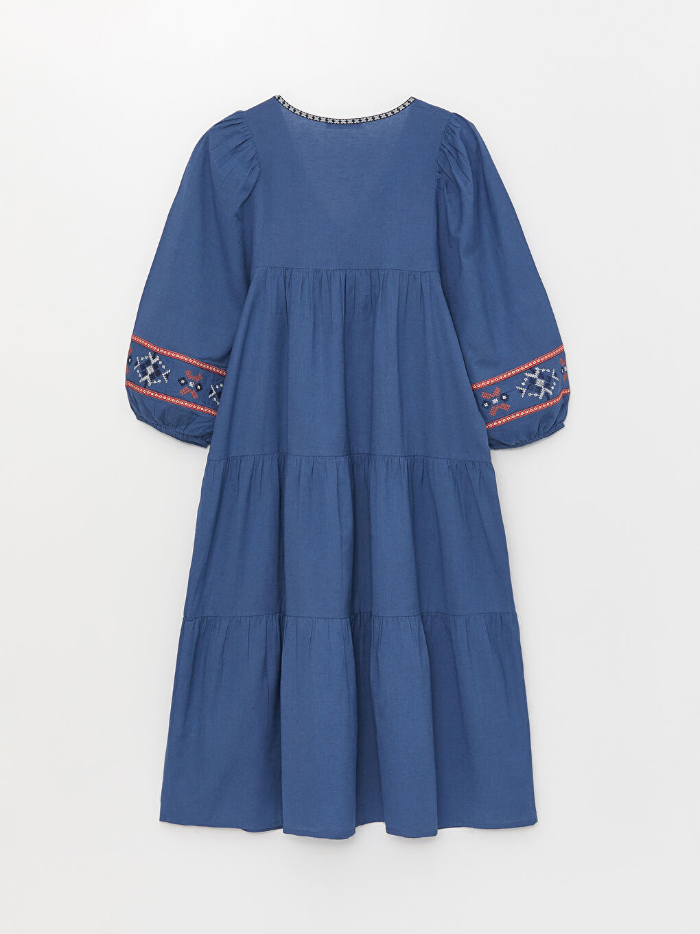 LCWAIKIKI Classic V-Neck Embroidered Balloon Sleeve Voile Women's Dress -S3FQ49Z8-V45