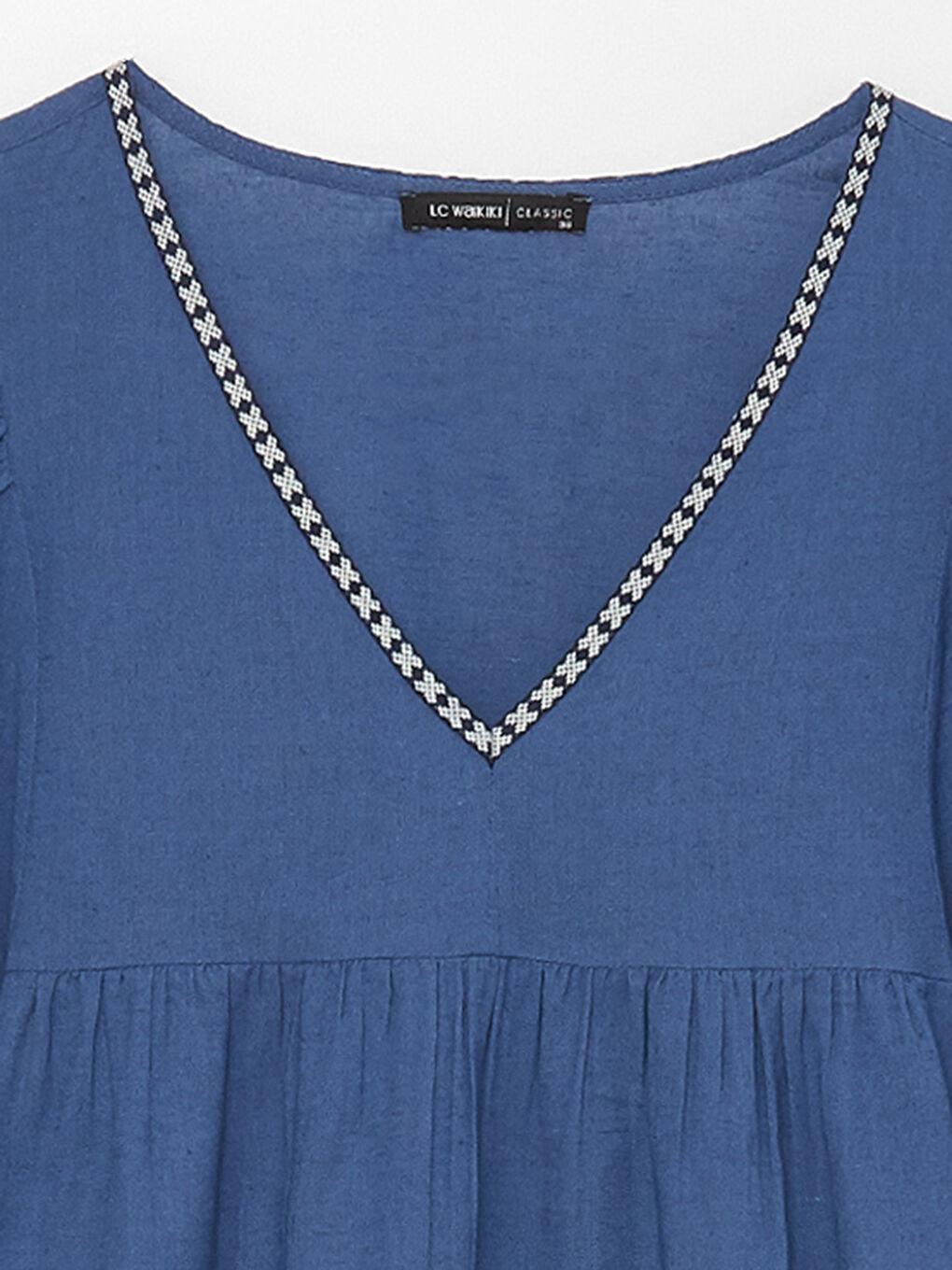 LCWAIKIKI Classic V-Neck Embroidered Balloon Sleeve Voile Women's Dress -S3FQ49Z8-V45