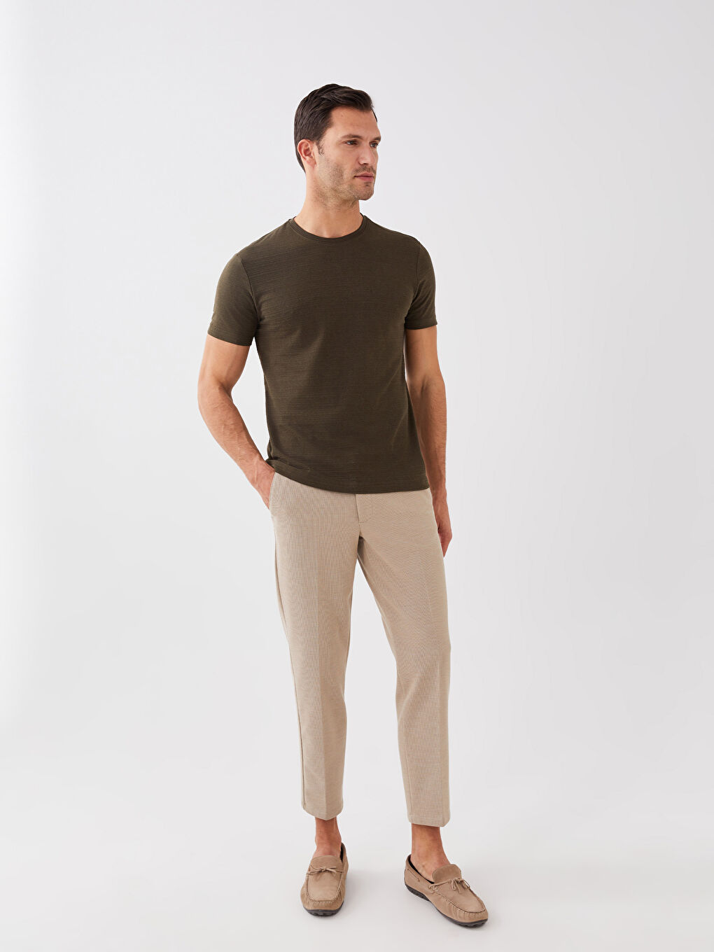 Haki Bisiklet Yaka Kısa Kollu Erkek Tişört-2