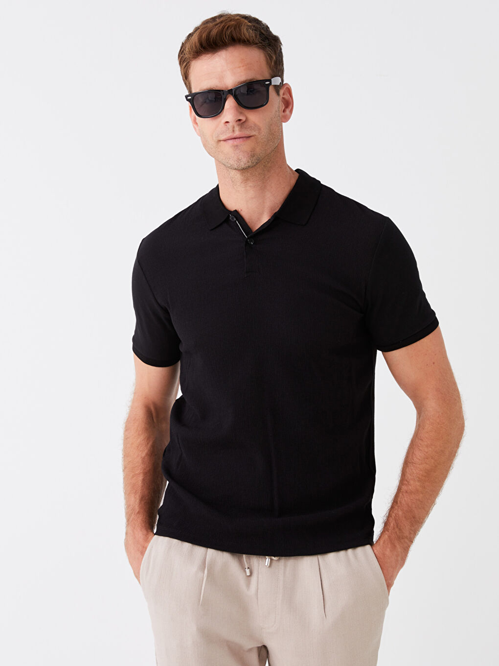 Polo Neck Short Sleeve Men's T-Shirt-1