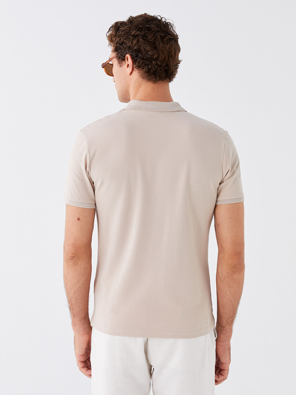 Bej Polo Yaka Kısa Kollu Erkek Tişört-4