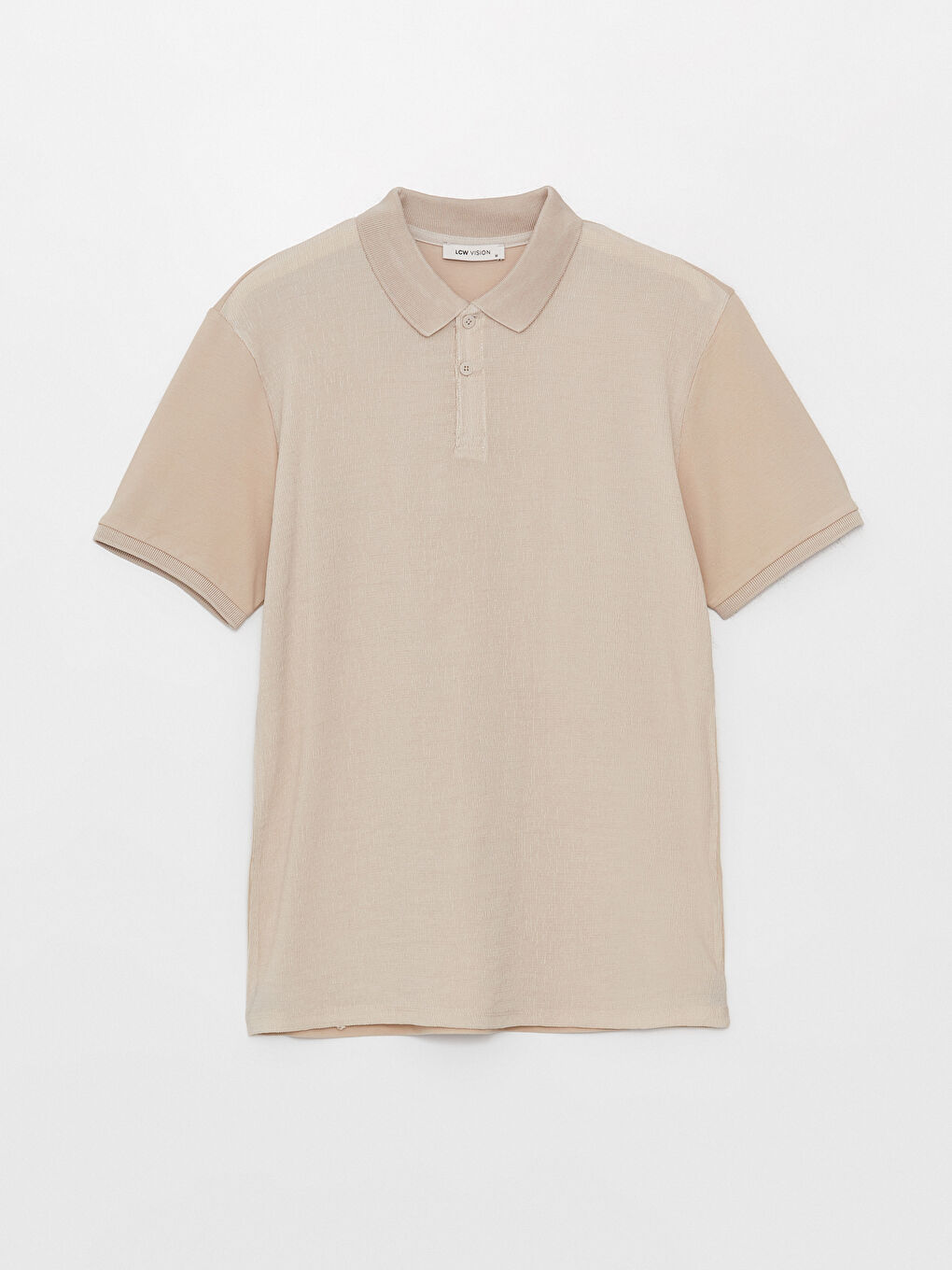 Bej Polo Yaka Kısa Kollu Erkek Tişört-5
