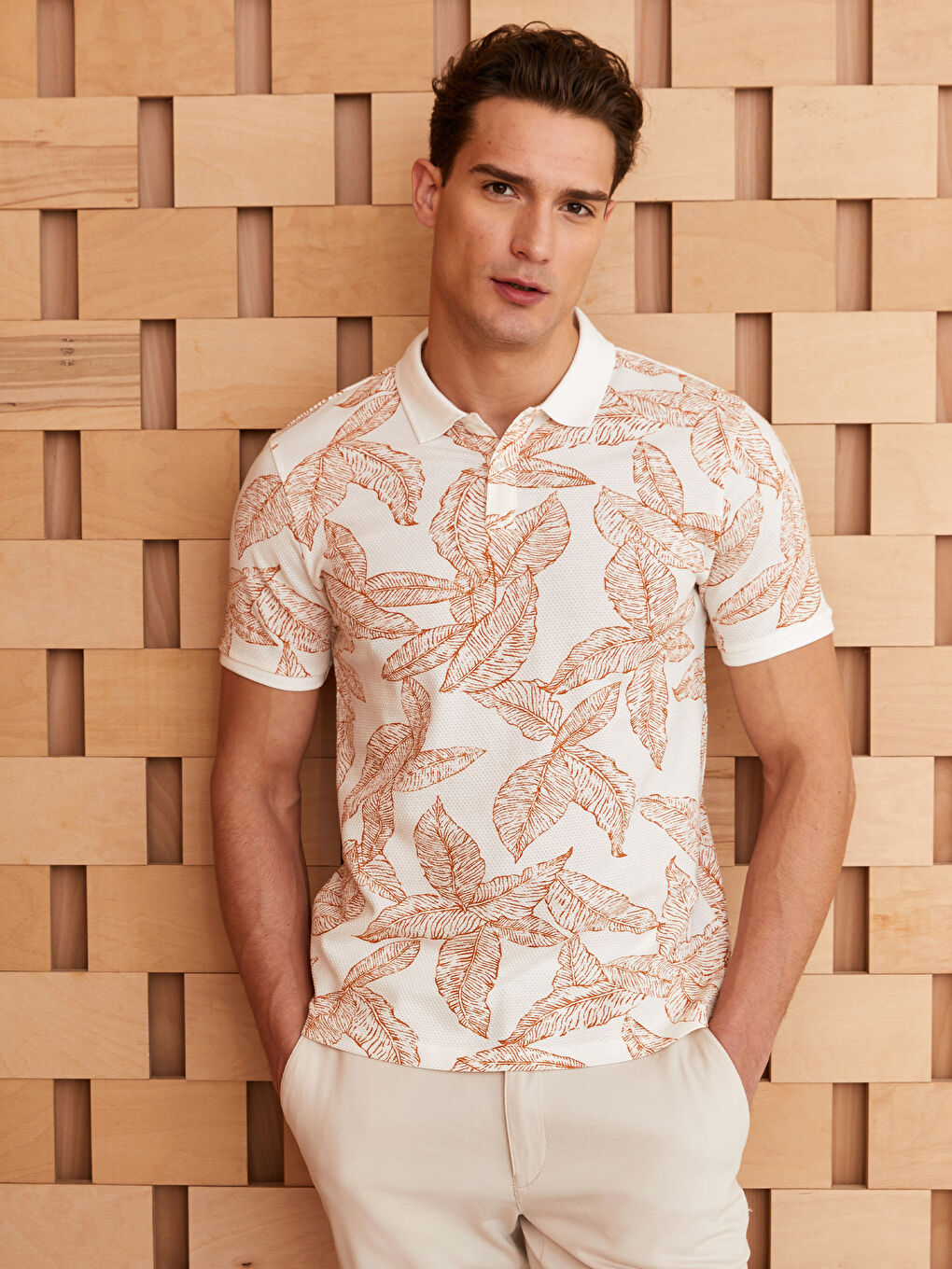 Polo Neck Short Sleeve Patterned Men's T-Shirt-1