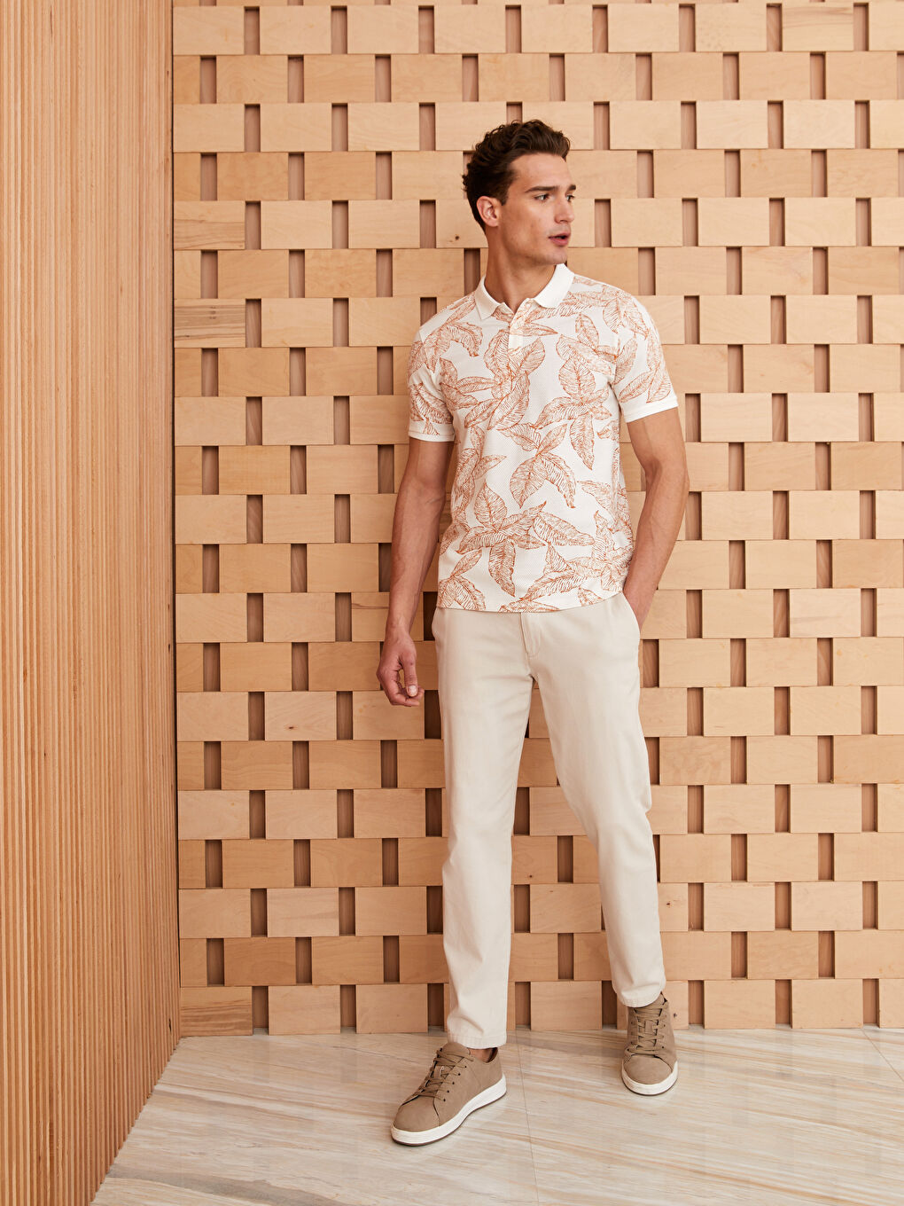 Polo Neck Short Sleeve Patterned Men's T-Shirt-2