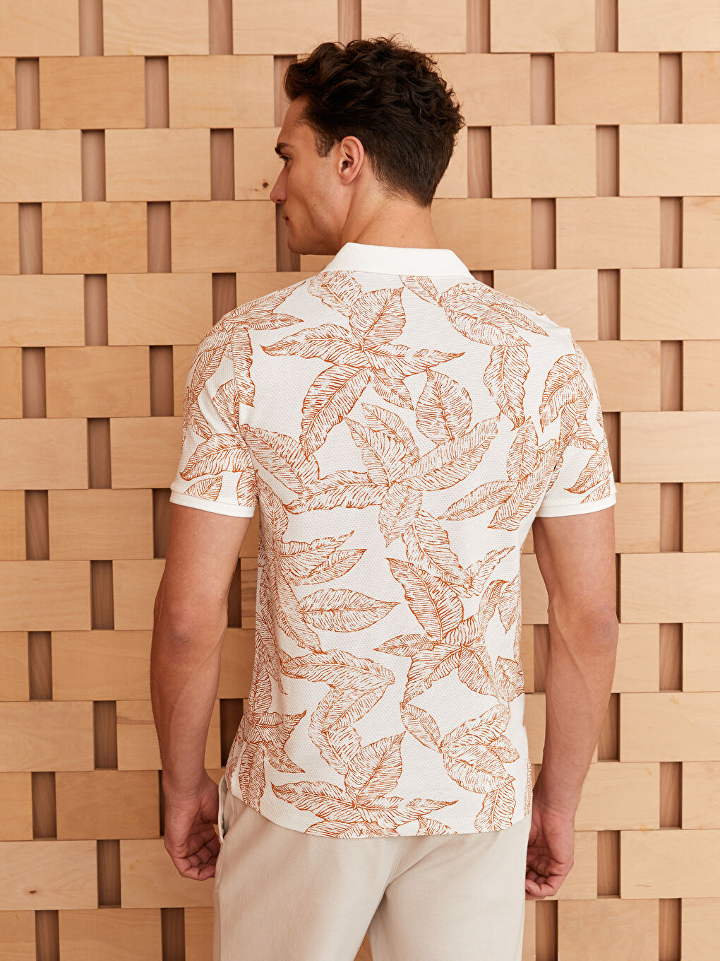 Polo Neck Short Sleeve Patterned Men's T-Shirt-4