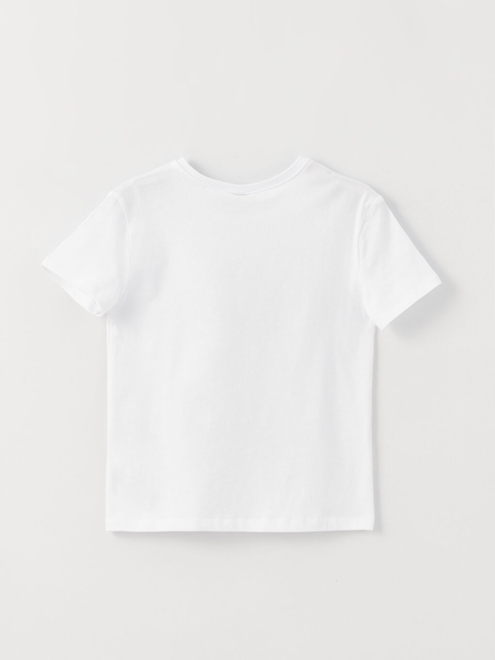 Beyaz Bisiklet Yaka Baskılı Kısa Kollu Kız Çocuk Tişört-1