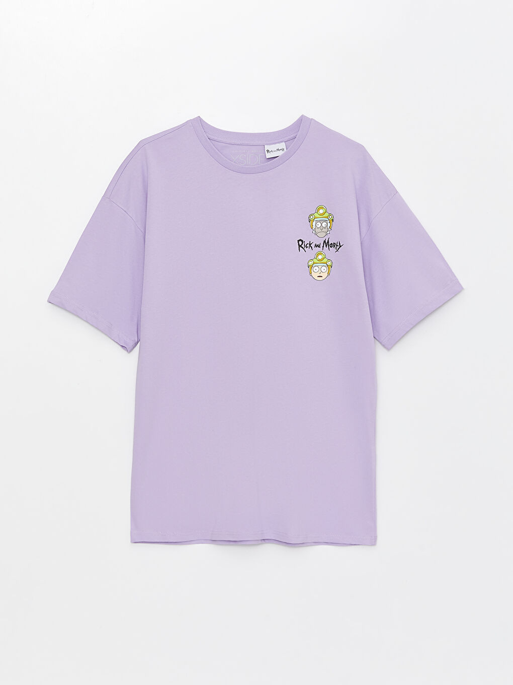 Lila Bisiklet Yaka Kısa Kollu Rick and Morty Baskılı Penye Erkek Tişört-5