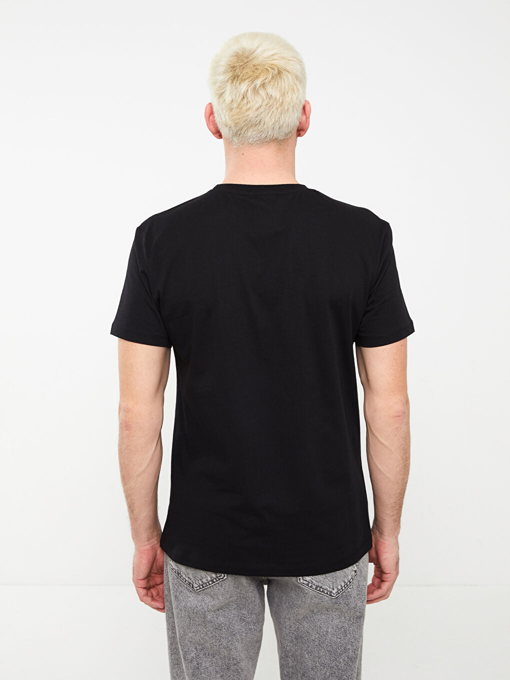 Siyah Bisiklet Yaka Kısa Kollu Baskılı Penye Erkek Tişört-4