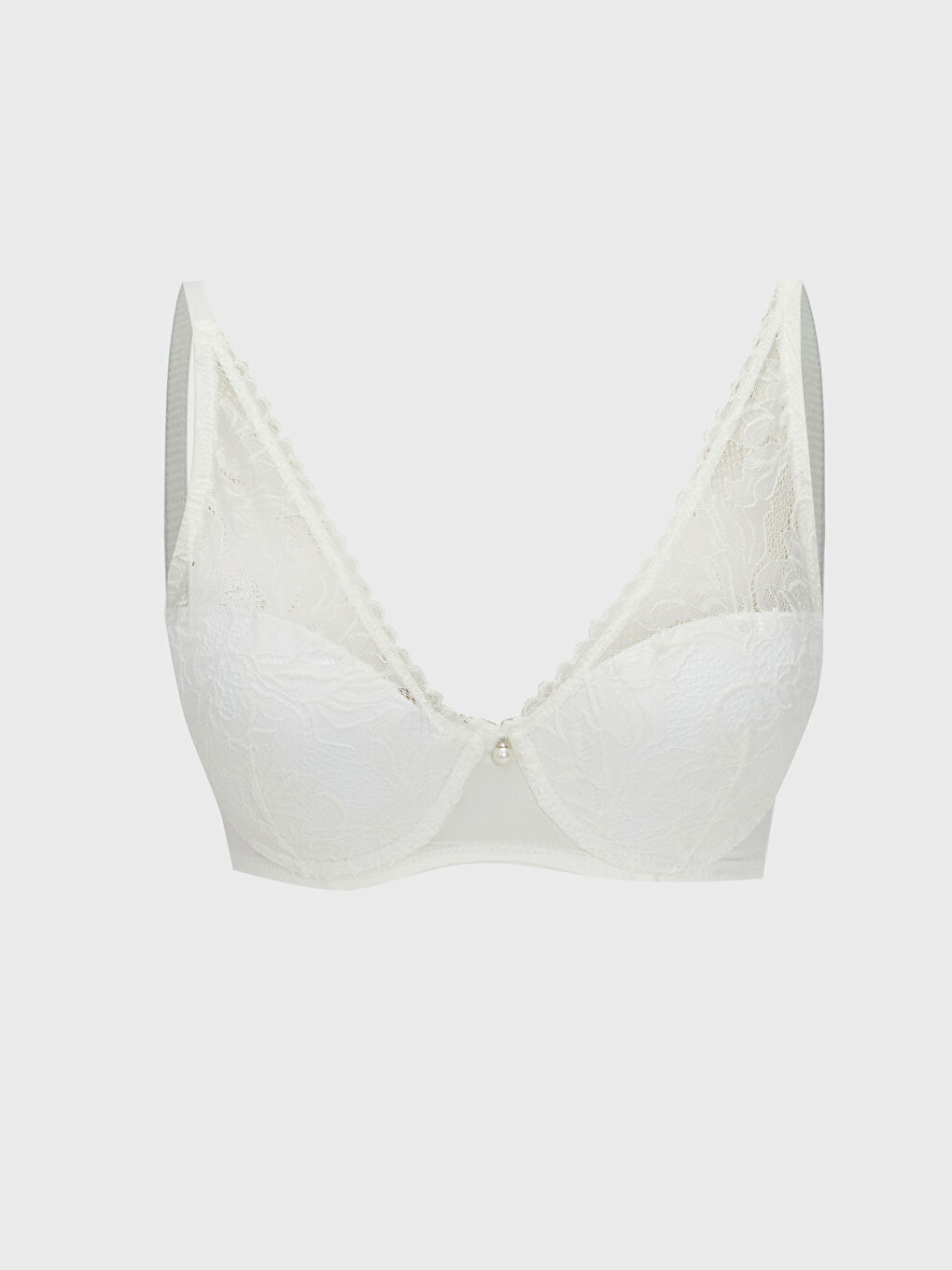 Ekru Balenli Dolgusuz Dantelli Fantezi Tişört Sütyen