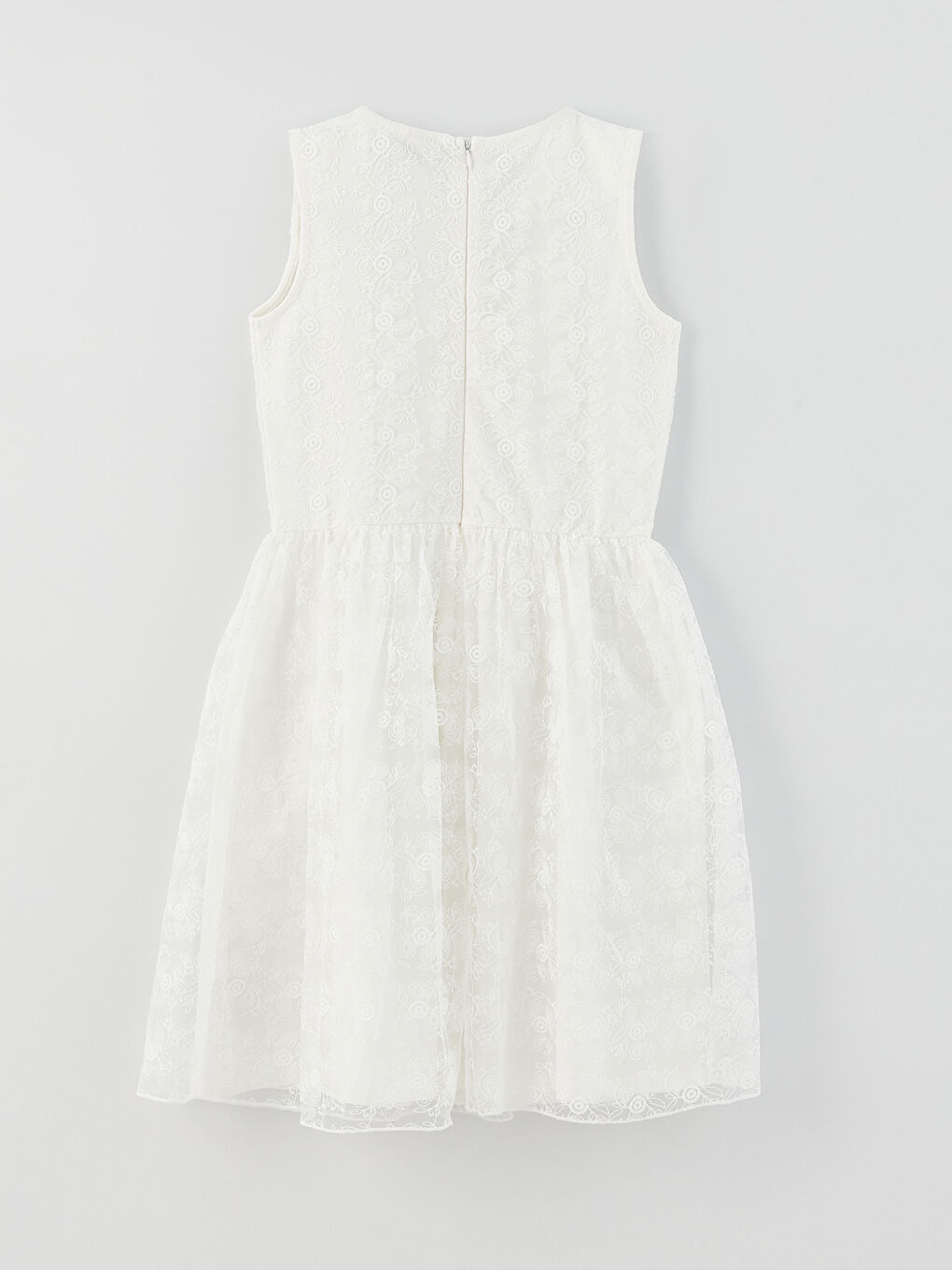 Beyaz Bisiklet Yaka Nakışlı Kız Çocuk Elbise-1