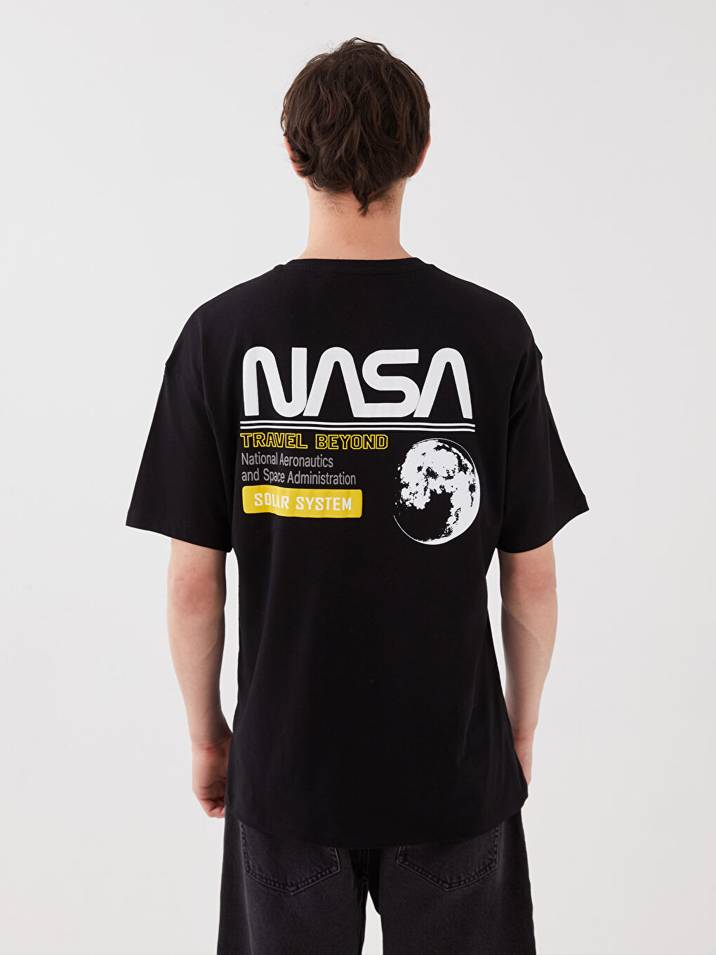 Siyah Bisiklet Yaka Kısa Kollu Baskılı Penye Erkek Tişört-3