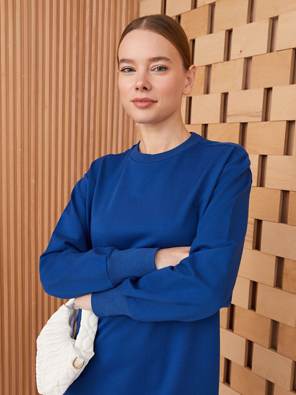 Crew Neck Straight Long Sleeve Women's Sweat Dress -S3FR06Z8-HPQ