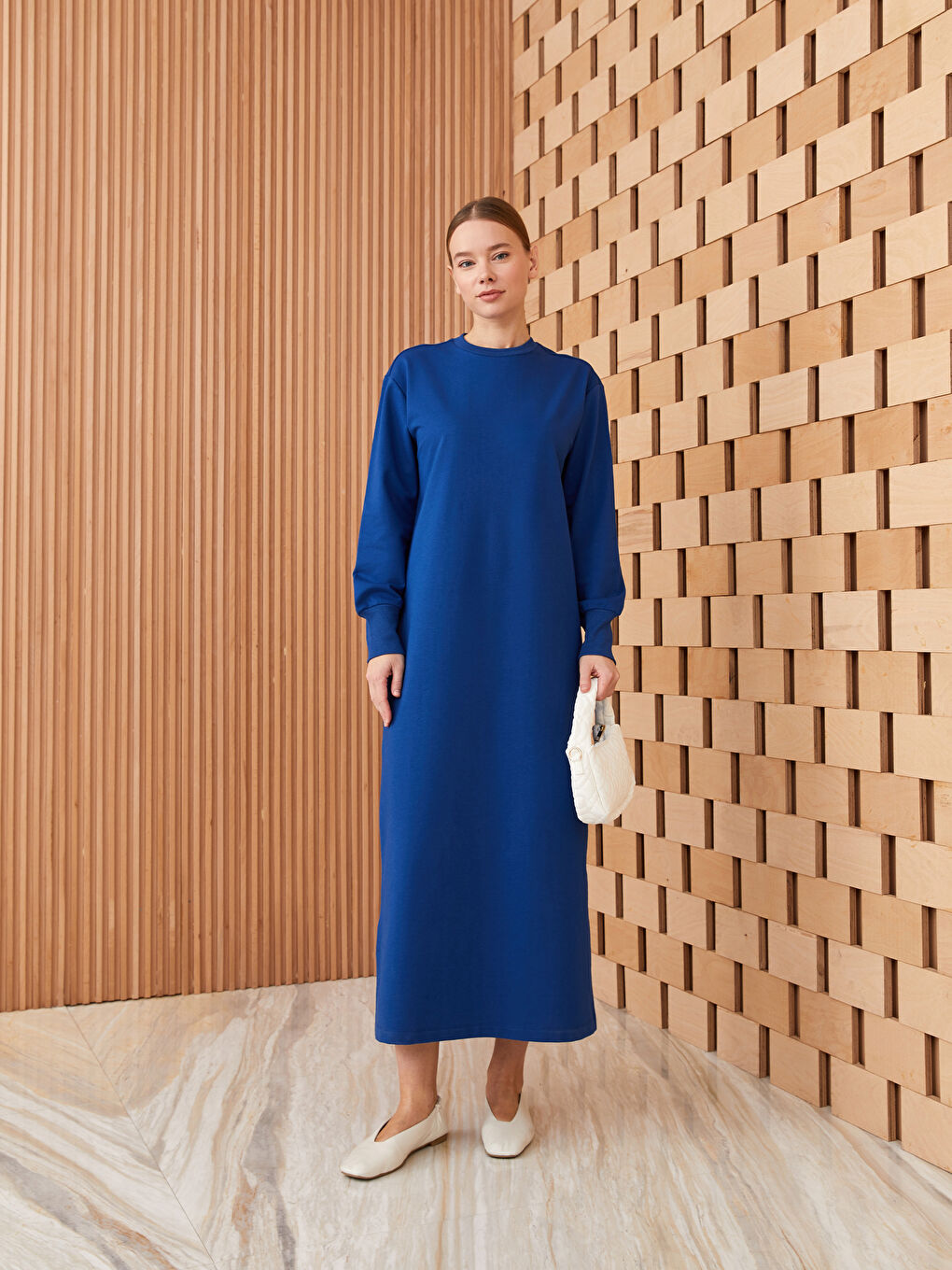 Crew Neck Straight Long Sleeve Women's Sweat Dress -S3FR06Z8-HPQ