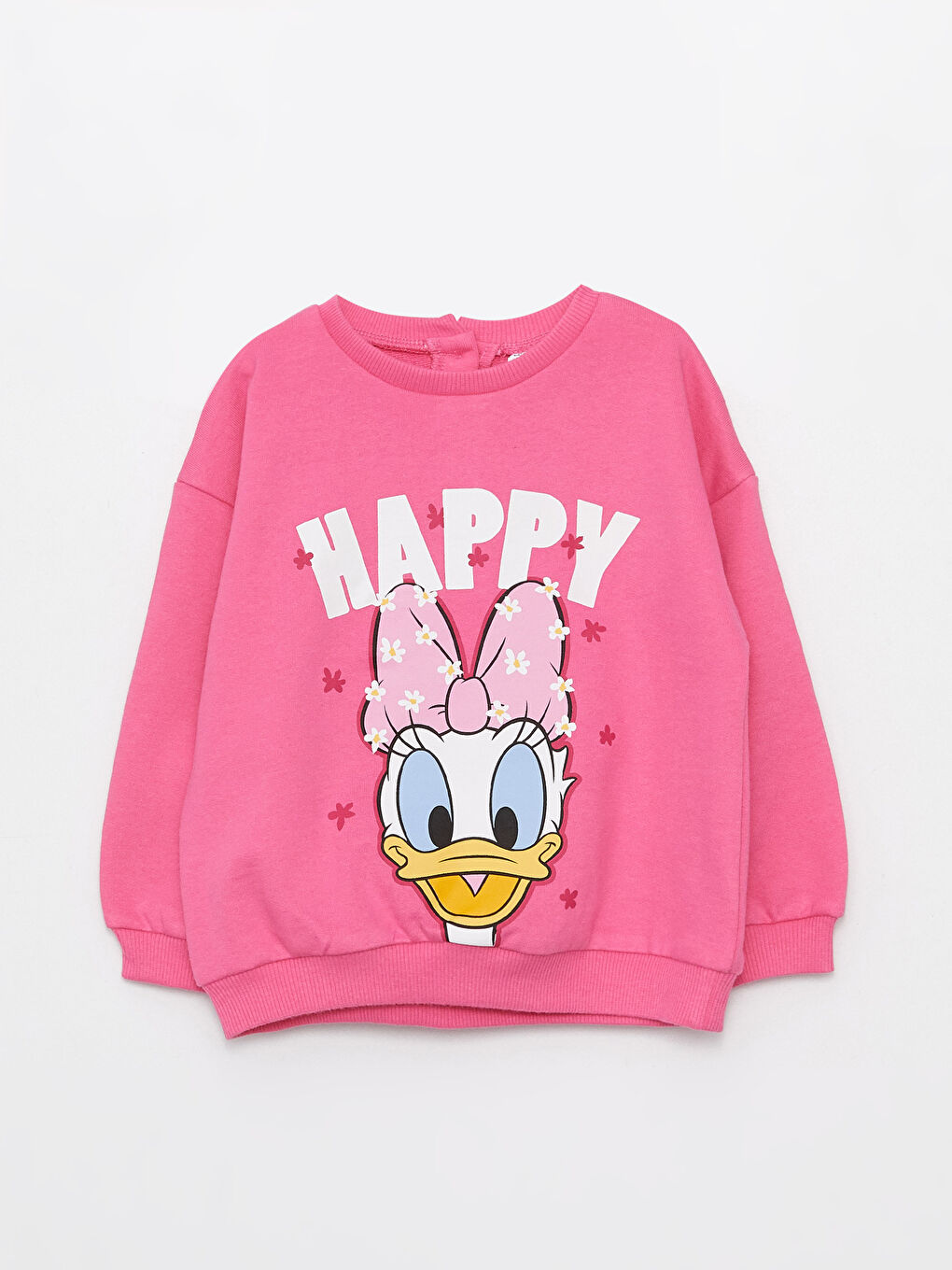 LCW baby Pembe Bisiklet Yaka Uzun Kollu Daisy Duck Baskılı Kız Bebek Sweatshirt