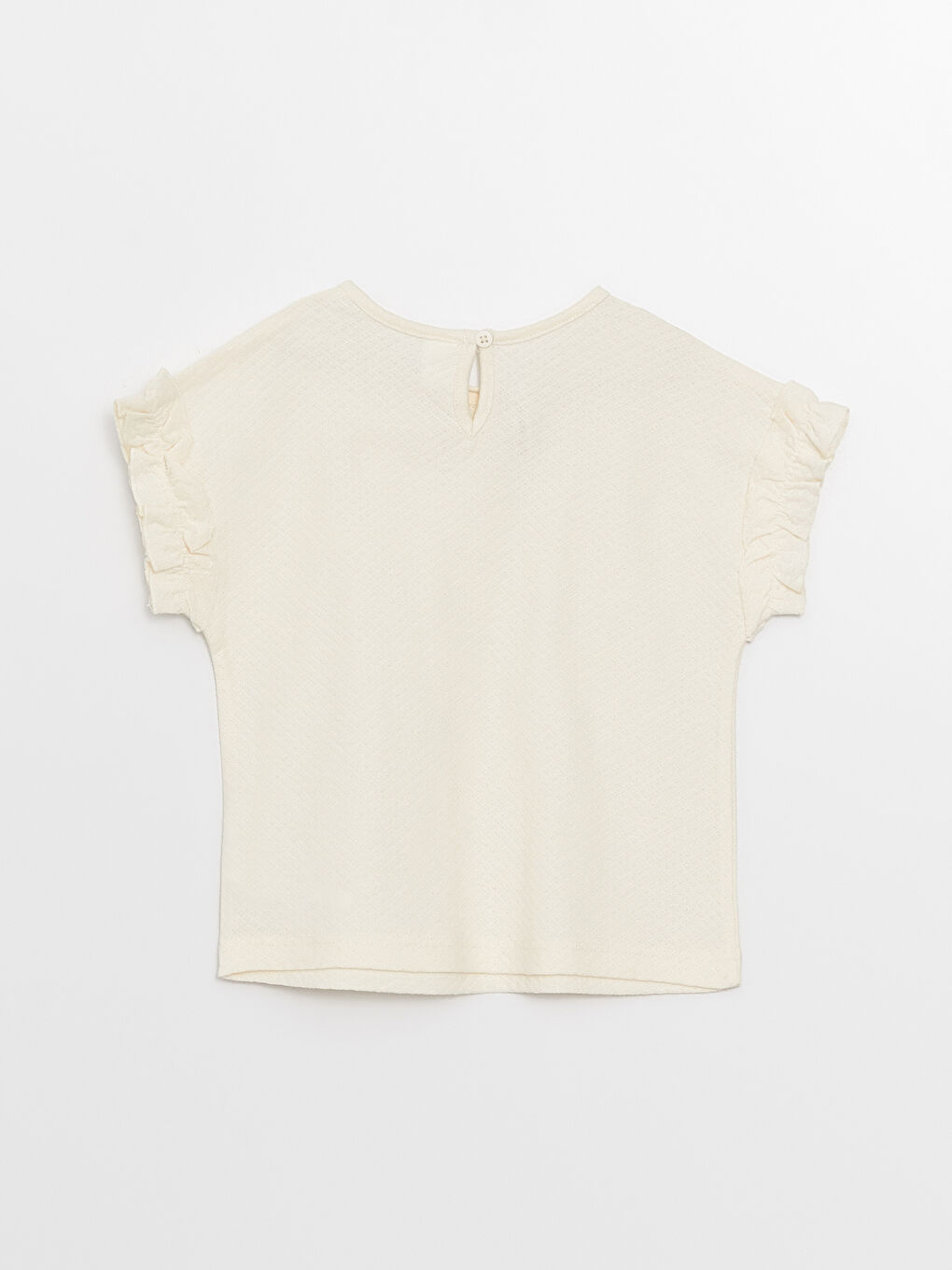 Ekru Bisiklet Yaka Kısa Kollu Nakış Detaylı Kız Bebek Tişört-1