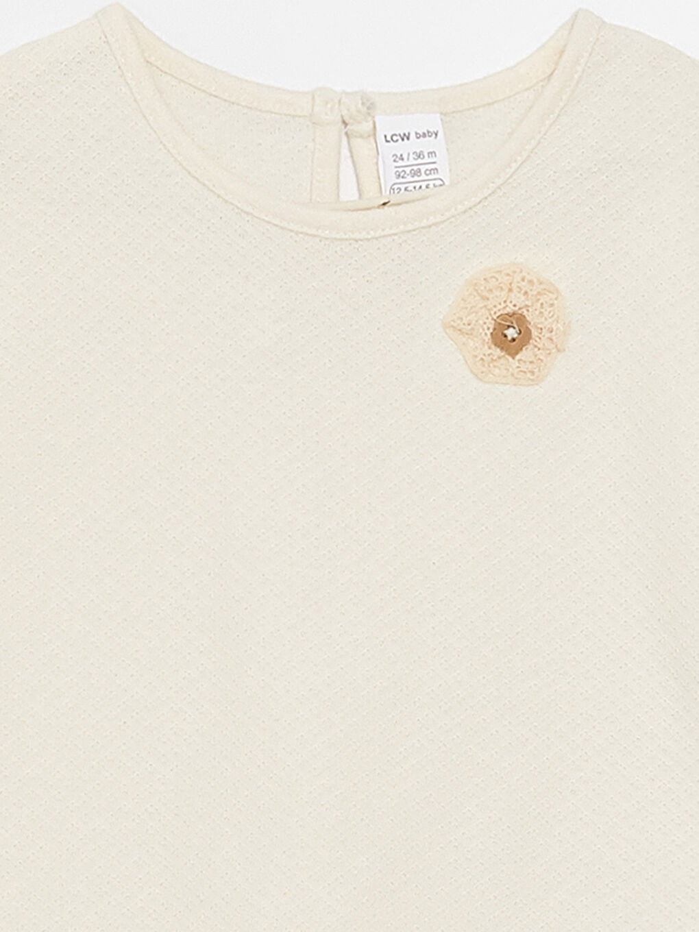 Ekru Bisiklet Yaka Kısa Kollu Nakış Detaylı Kız Bebek Tişört-2