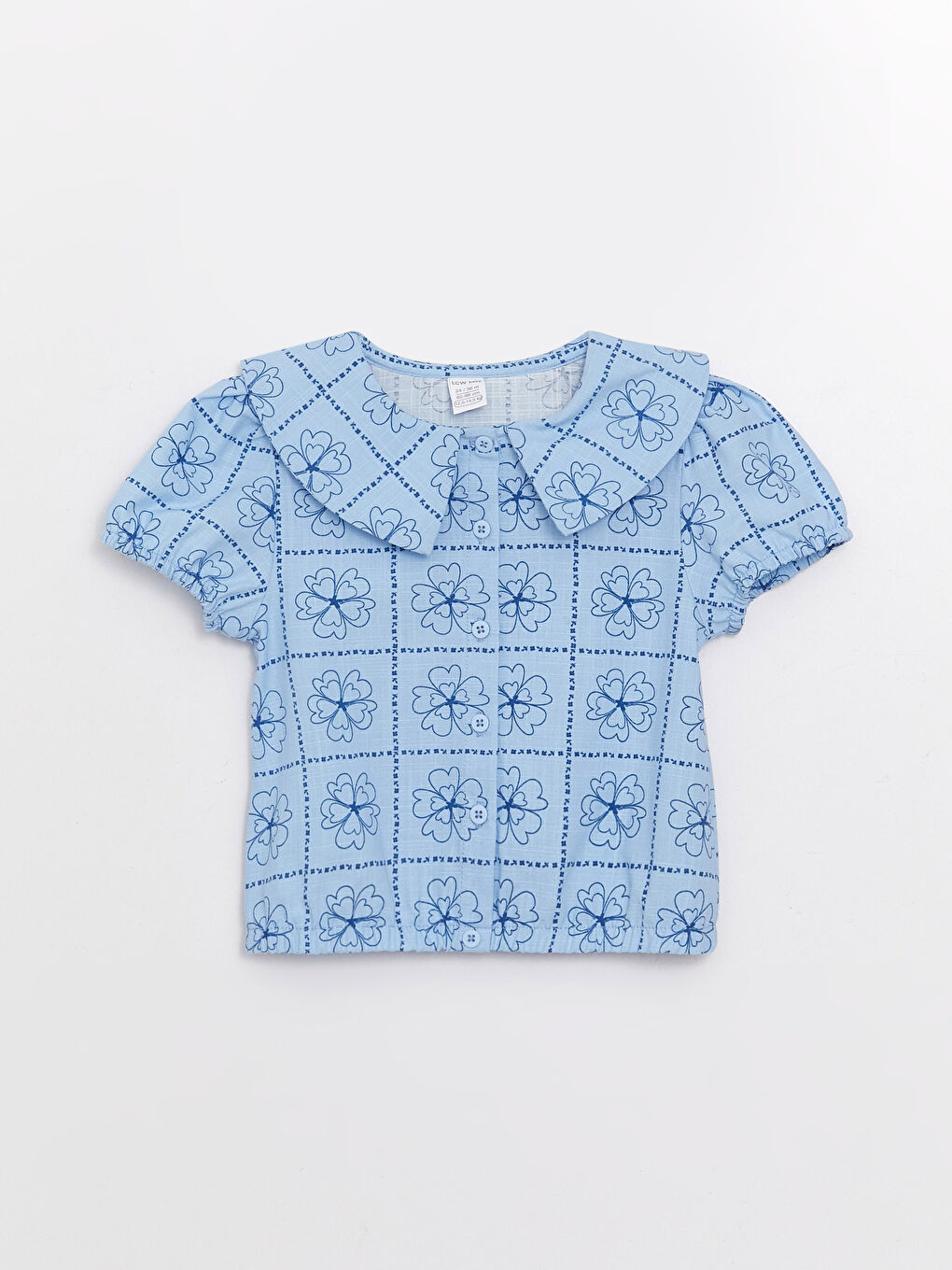 Baby Collar Short Sleeve Patterned Baby Girl Blouse and Trousers 2-Piece Set-1