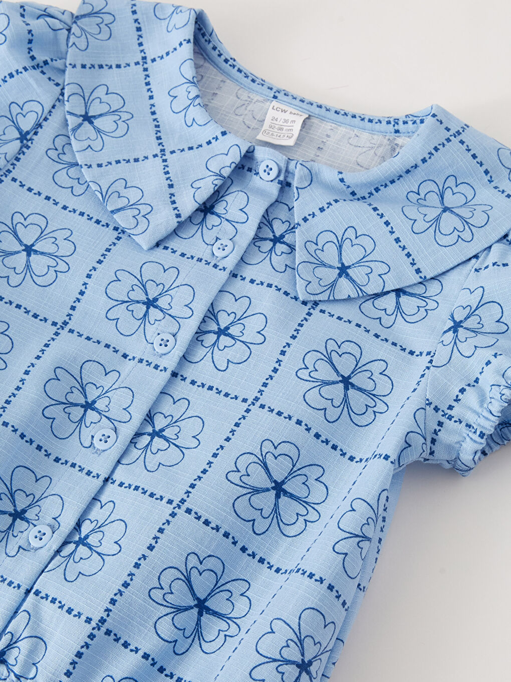 Baby Collar Short Sleeve Patterned Baby Girl Blouse and Trousers 2-Piece Set-3