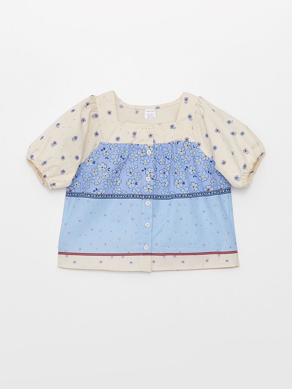 Square Collar Short Sleeve Patterned Baby Girl Shirt -S3FR31Z1-LRA