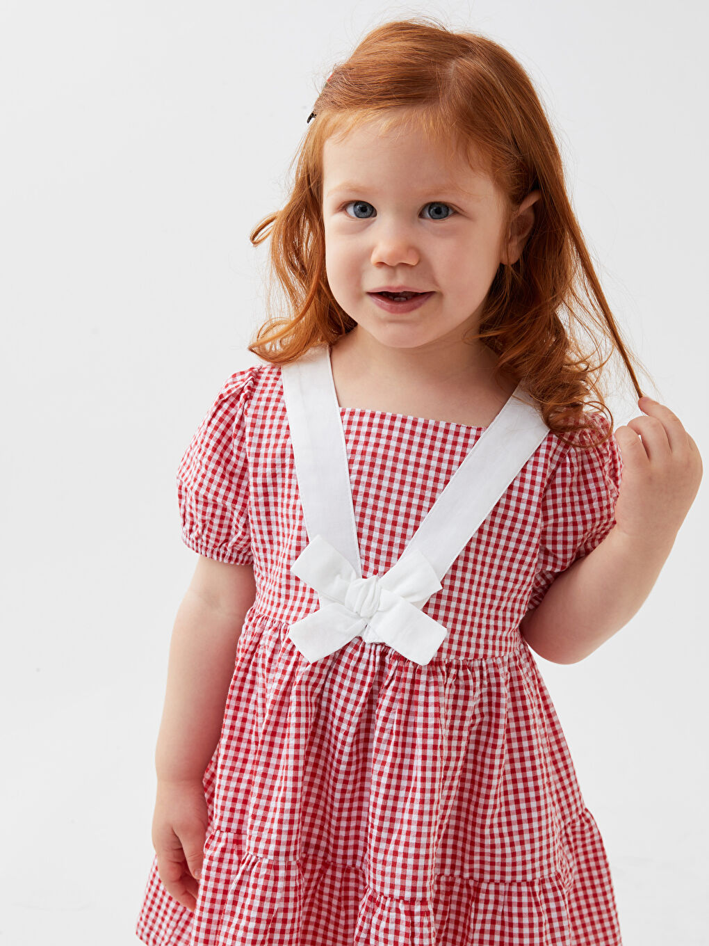 Rochie Bebeluși Fete Carouri Guler Pătrat Mânecă Scurtă-1