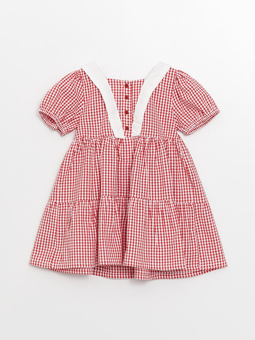 Rochie Bebeluși Fete Carouri Guler Pătrat Mânecă Scurtă-3