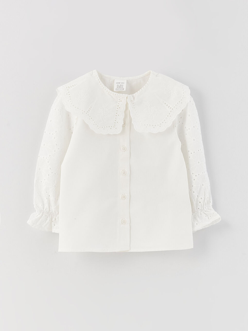 Beyaz Bebe Yaka Uzun Kollu Nakışlı Kız Bebek Gömlek-3