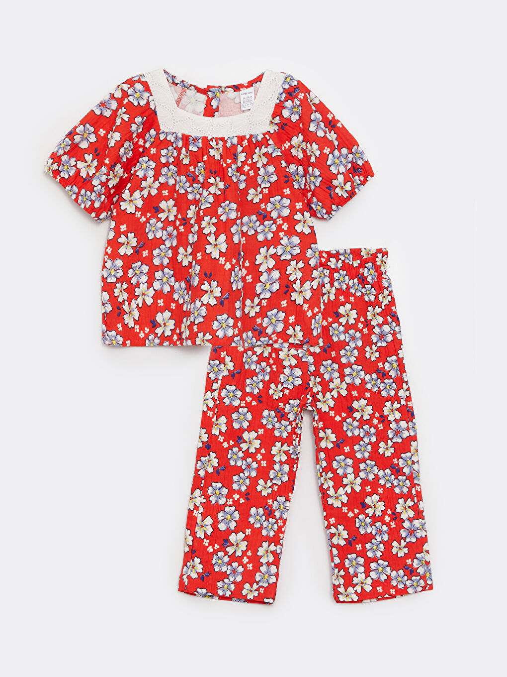 LCW baby Square Collar Short Sleeve Patterned Baby Girl Blouse and Pants 2-Pack Set -S3FR38Z1-LTQ