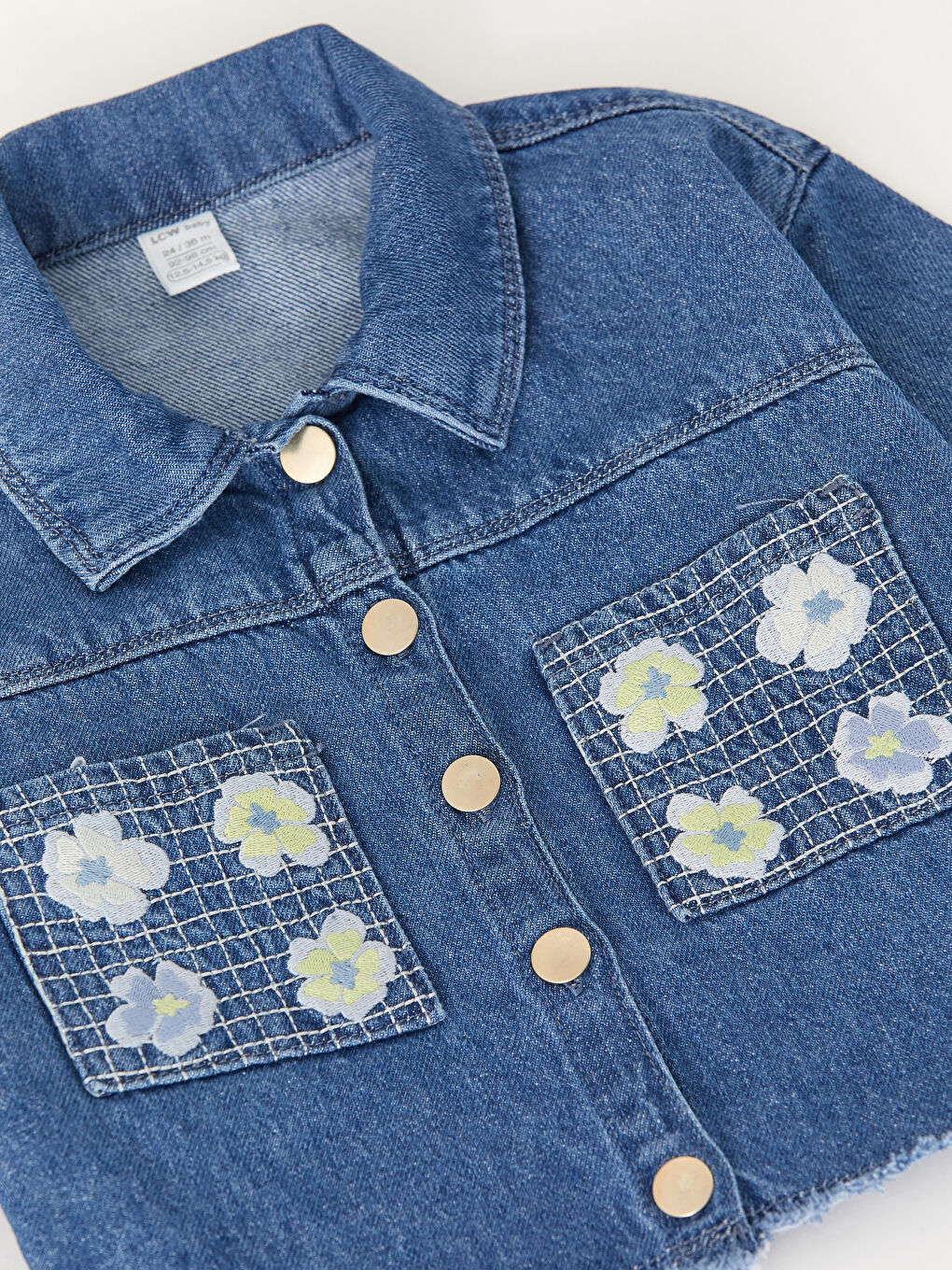 İndigo Gömlek Yaka Nakışlı Kız Bebek Jean Ceket-2