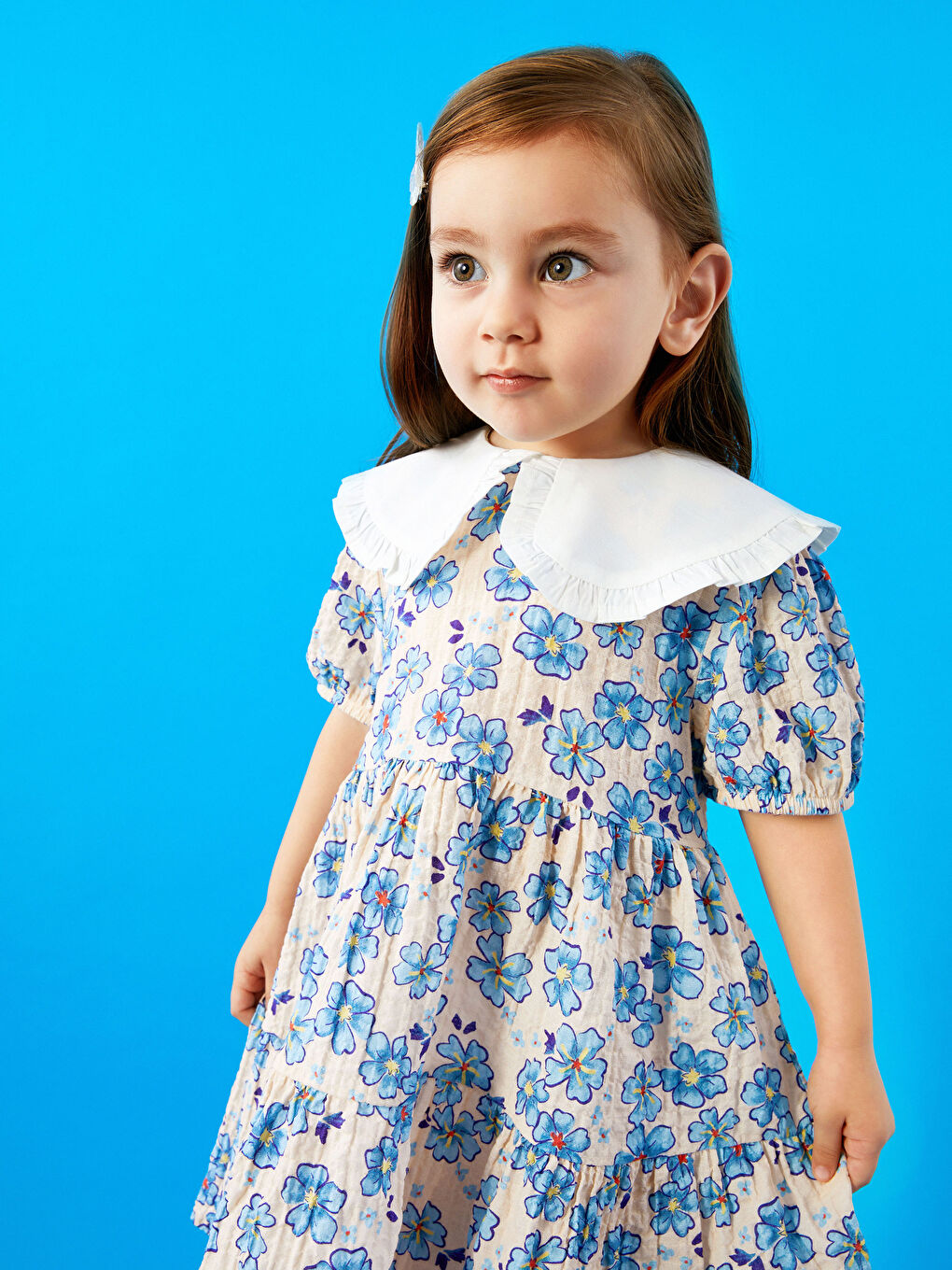 Bebe Collar Short Sleeve Patterned Baby Girl Dress -S3FR41Z1-LRA