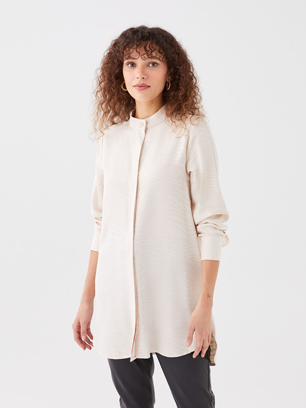 Funnel Neck Patterned Women's Tunic-1