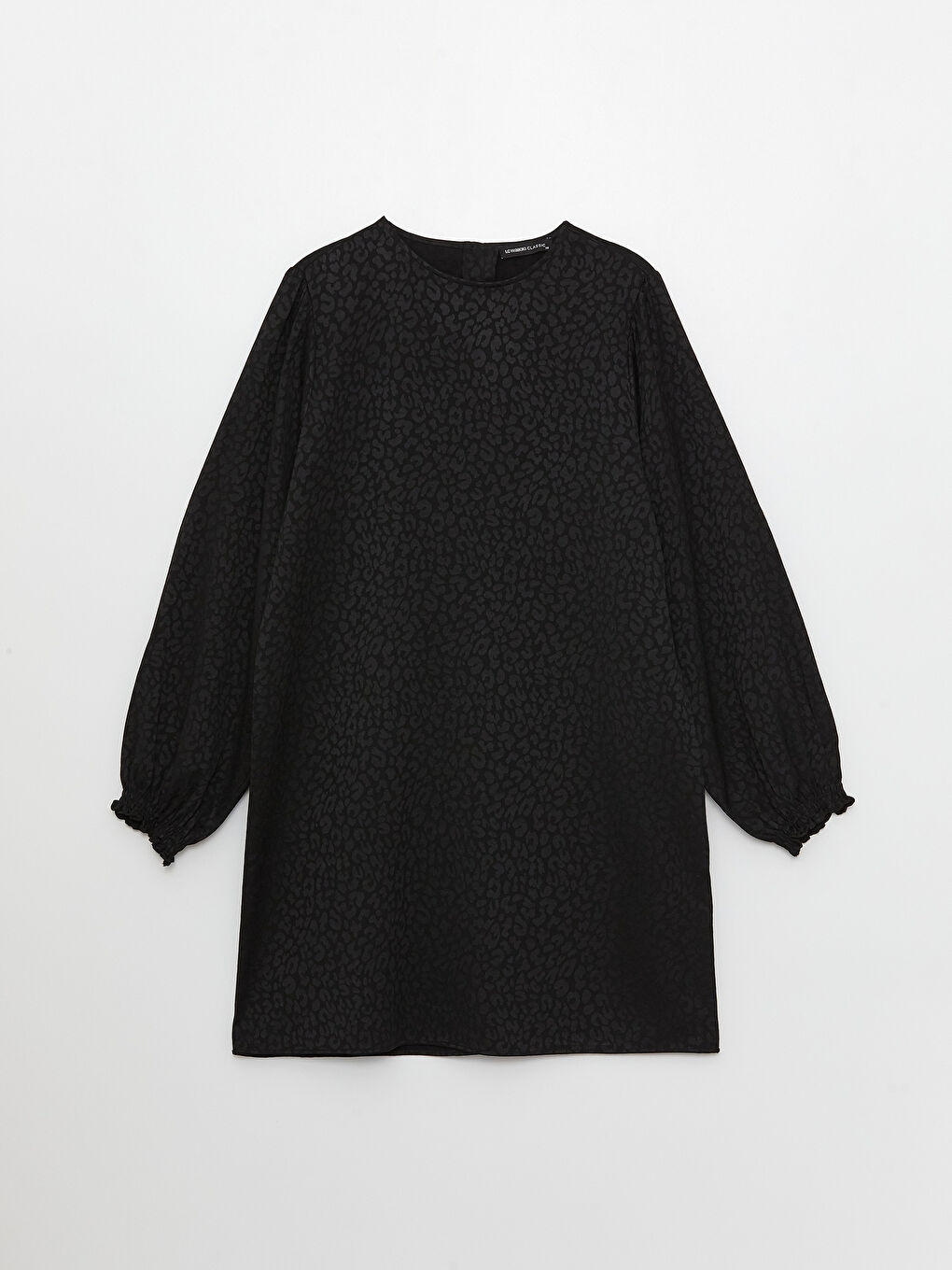 Siyah Bisiklet Yaka Desenli Uzun Kollu Saten Kadın Tunik-5