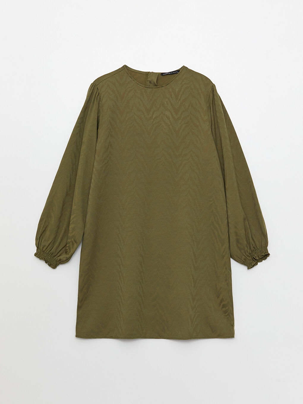 Haki Bisiklet Yaka Desenli Uzun Kollu Saten Kadın Tunik-5