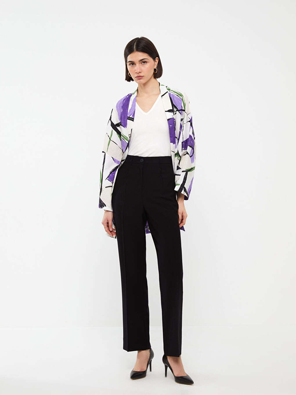 High Waist Comfortable Fit Straight Viscose Women's Trousers