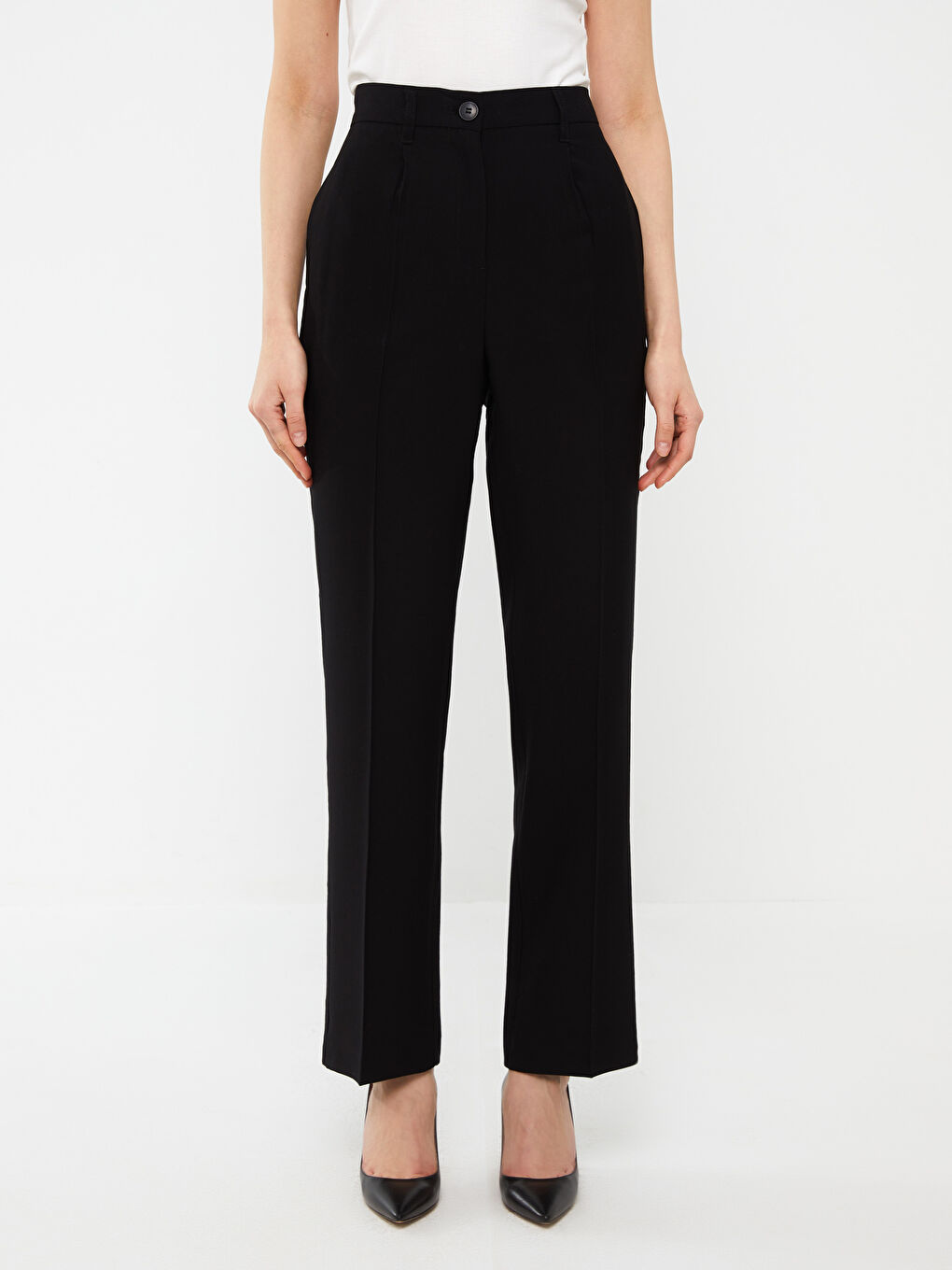 High Waist Comfortable Fit Straight Viscose Women's Trousers-2