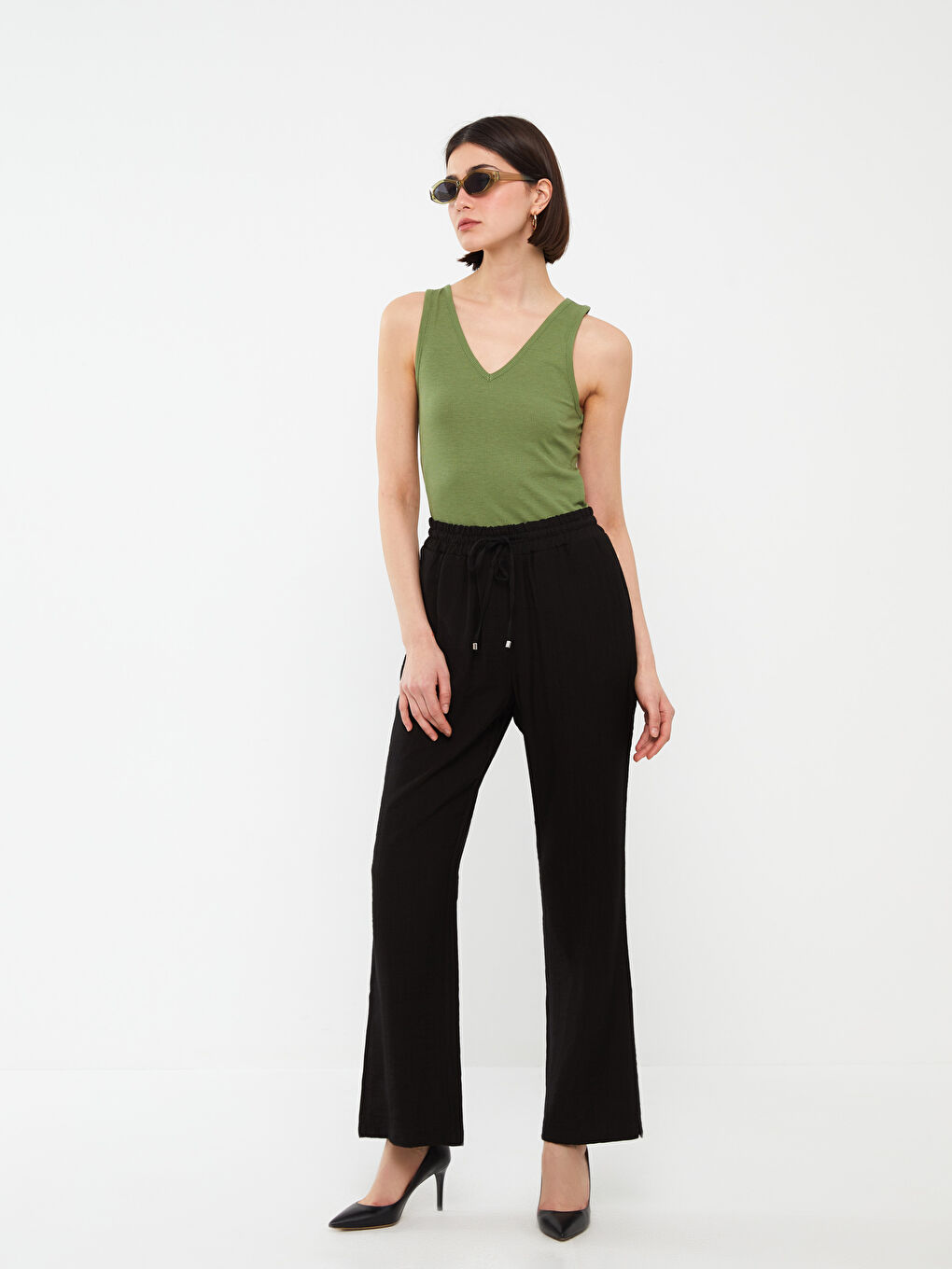 әйелдерге арналған серпімді белдік еркін пішім шалбар