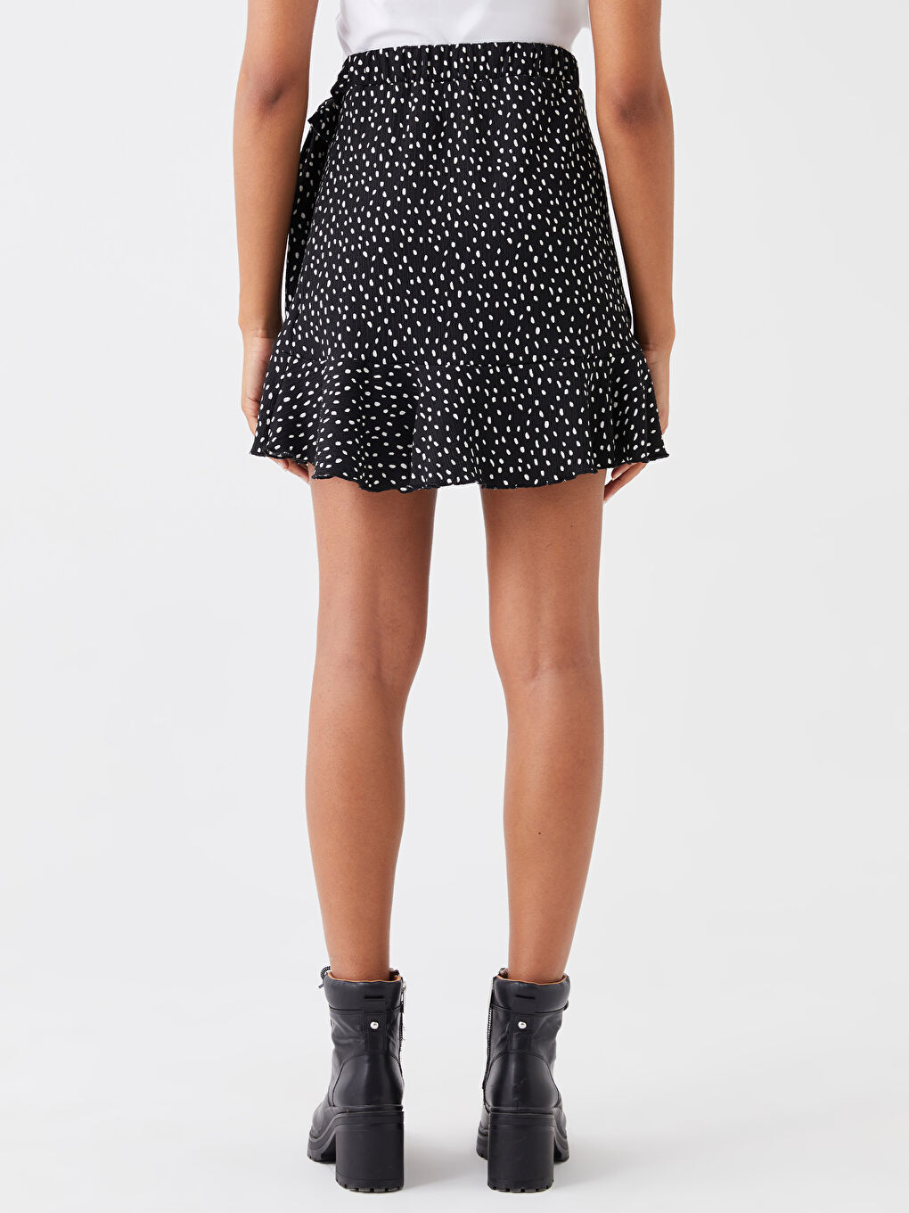 Siyah Beli Lastikli Desenli Kadın Etek-7