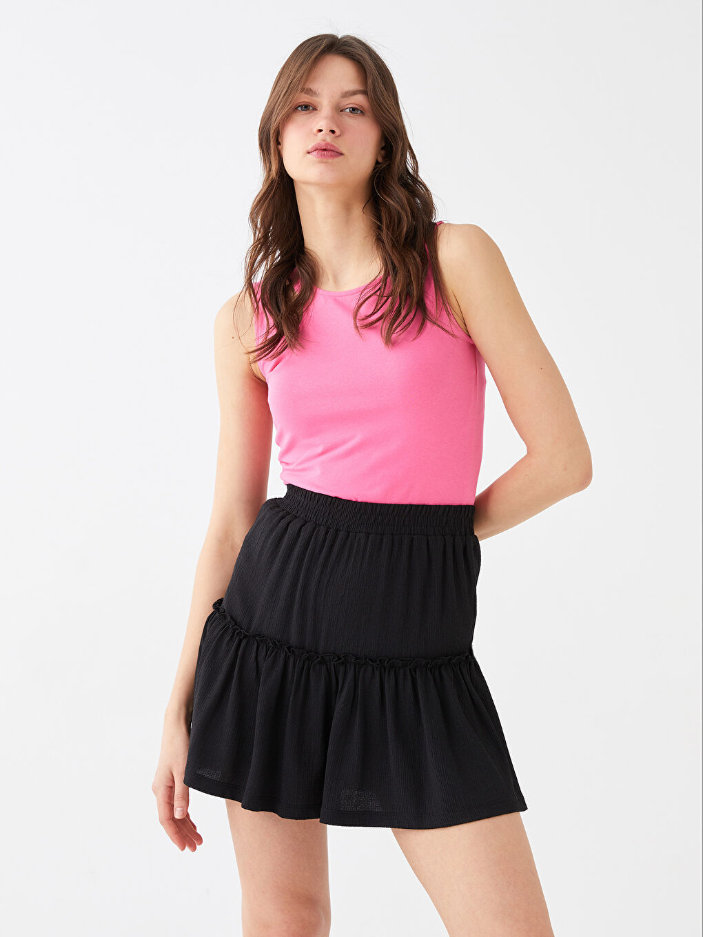Women's Elastic Waist Plain Skort Skirt -S3FR81Z8-RQL