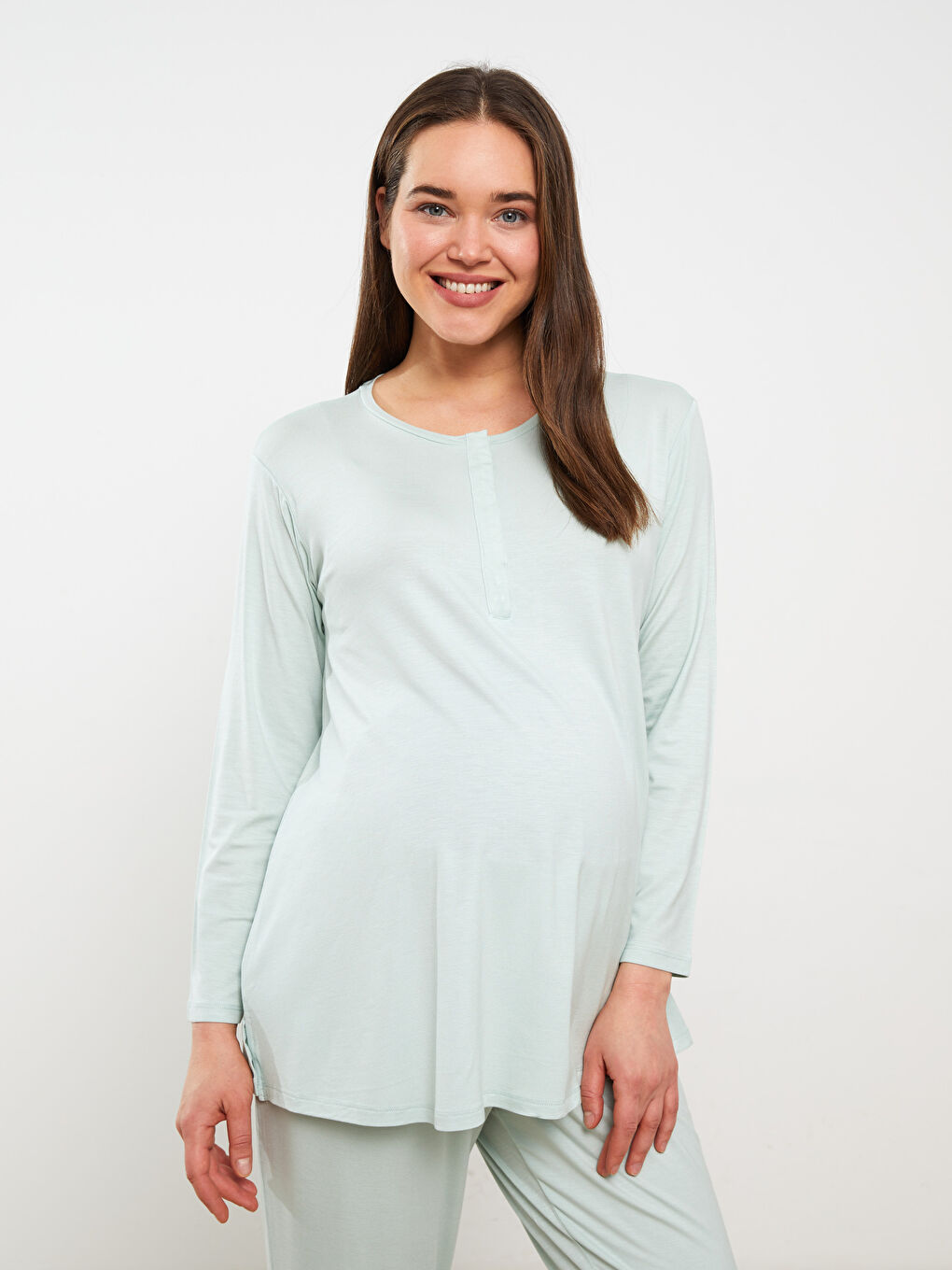 Crew Neck Plain Long Sleeve Maternity Pyjama Set-2