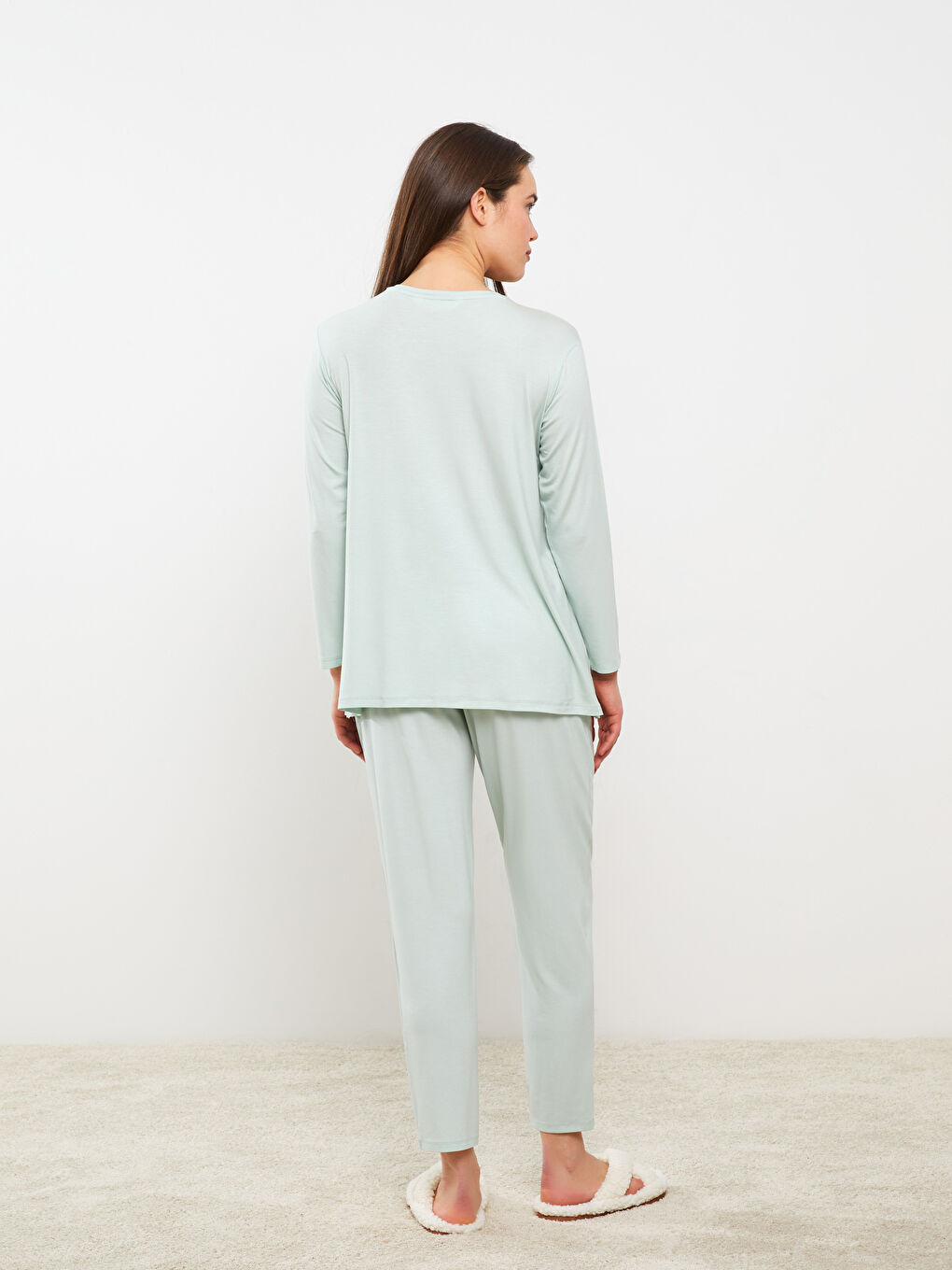 Crew Neck Plain Long Sleeve Maternity Pyjama Set-4