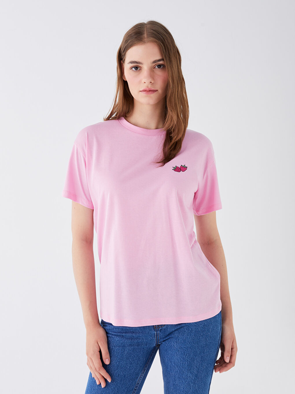 Crew Neck Embroidered Short Sleeve Women's T-Shirt-1