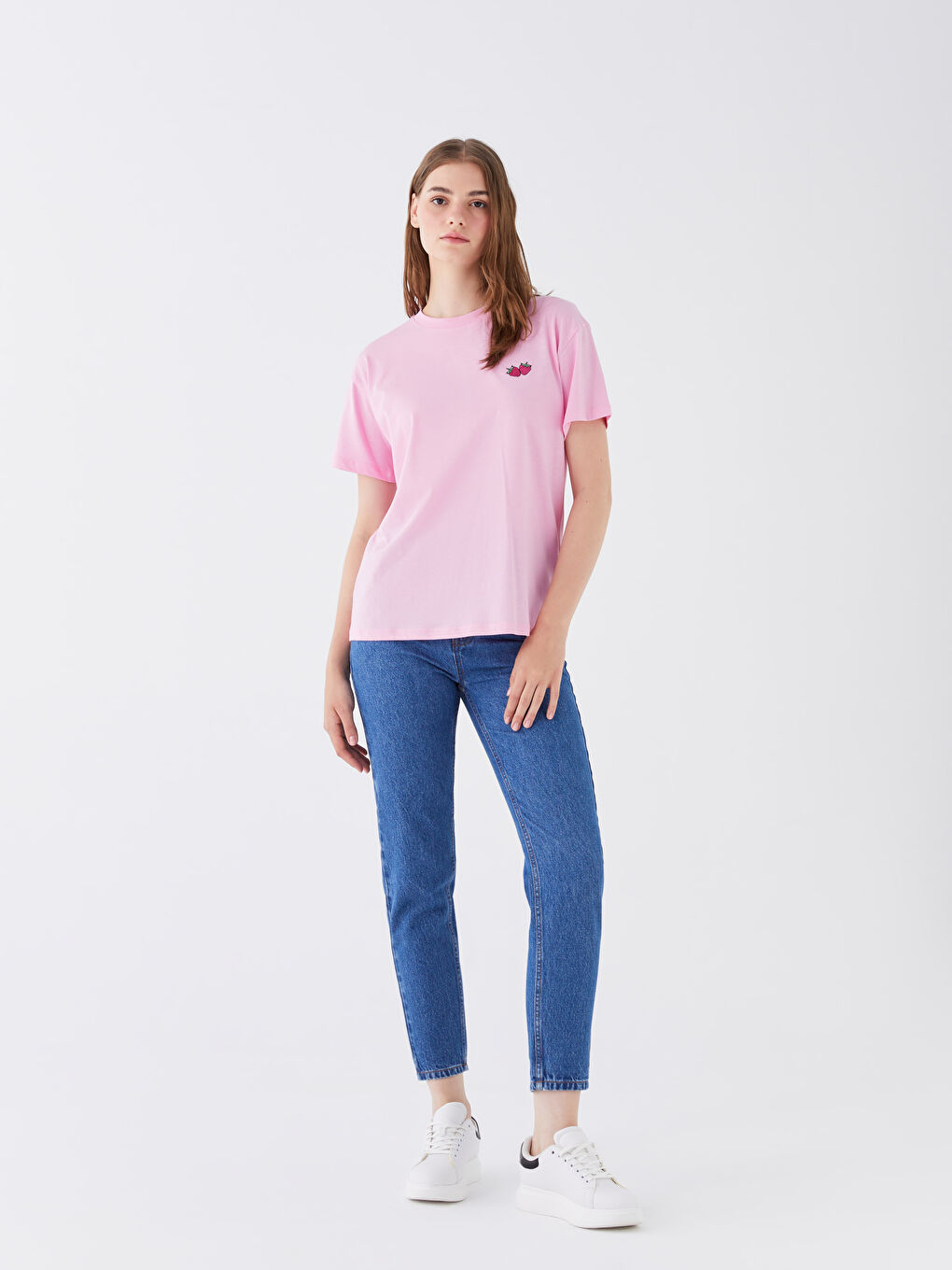 Crew Neck Embroidered Short Sleeve Women's T-Shirt-2