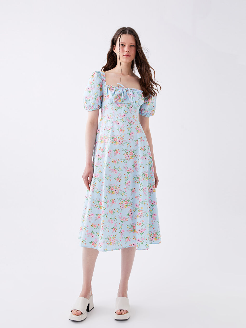 XSIDE Women's Square Collar Floral Short Sleeve Dress -S3FS04Z8-JUL