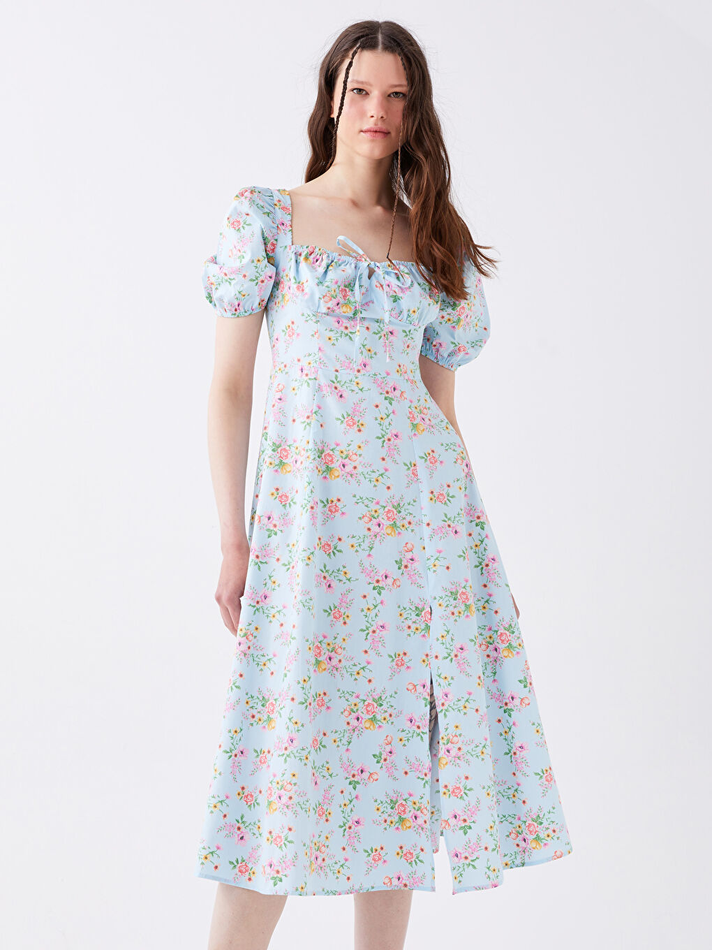 XSIDE Women's Square Collar Floral Short Sleeve Dress -S3FS04Z8-JUL