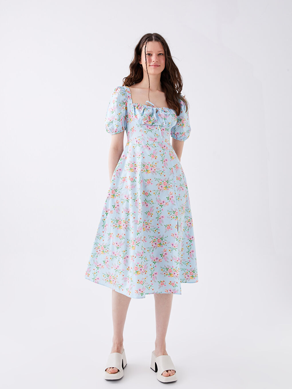 XSIDE Women's Square Collar Floral Short Sleeve Dress -S3FS04Z8-JUL