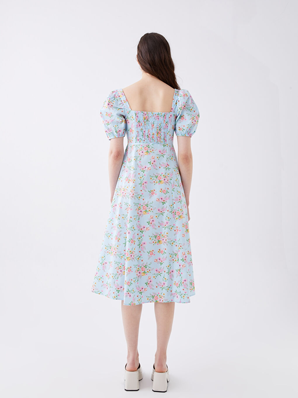 XSIDE Women's Square Collar Floral Short Sleeve Dress -S3FS04Z8-JUL